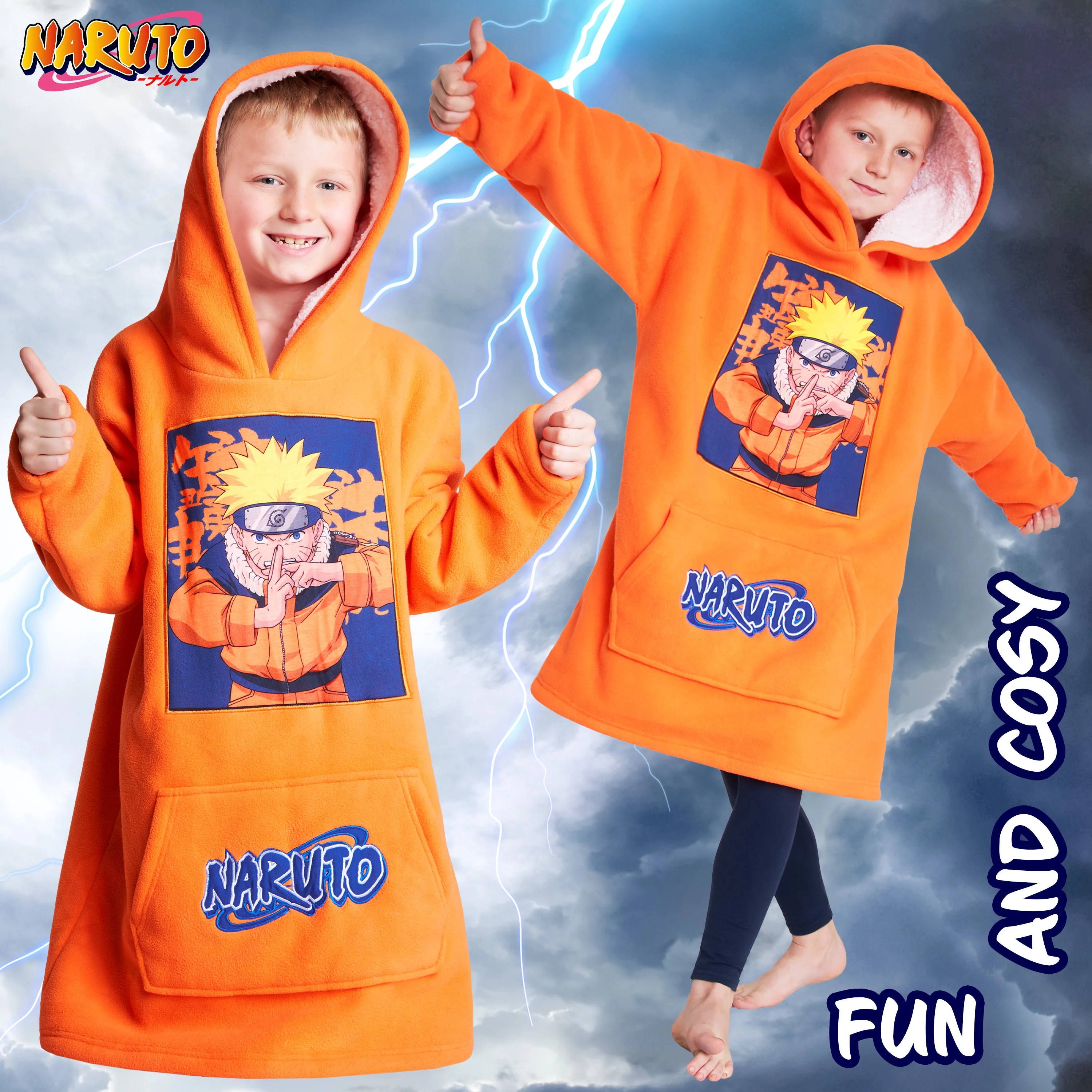 Naruto Fleece Hoodie Blanket for Boys and Teenagers - Orange - Image 5
