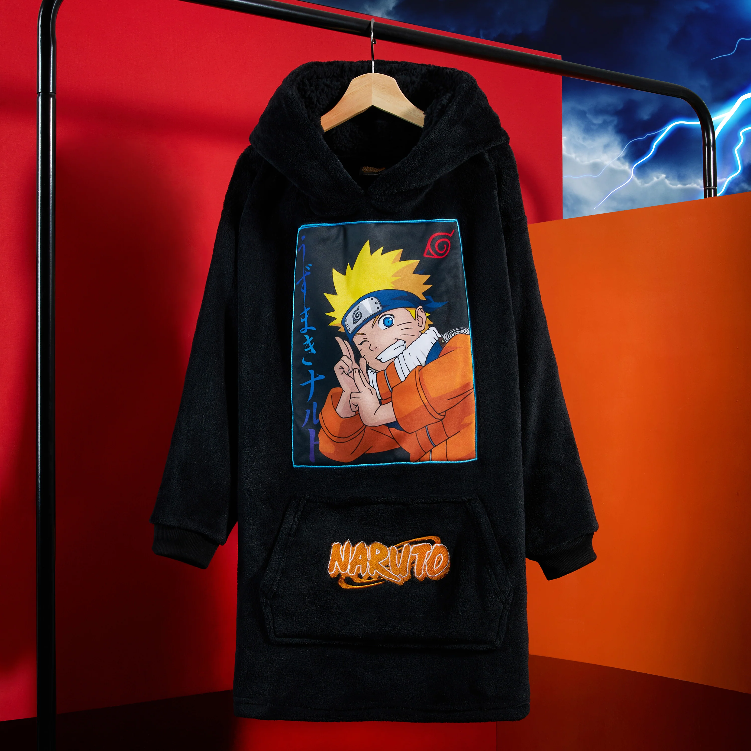 Naruto Oversized Hoodie Blanket for Kids, Anime Hoodie for Boys (Black) - Image 3