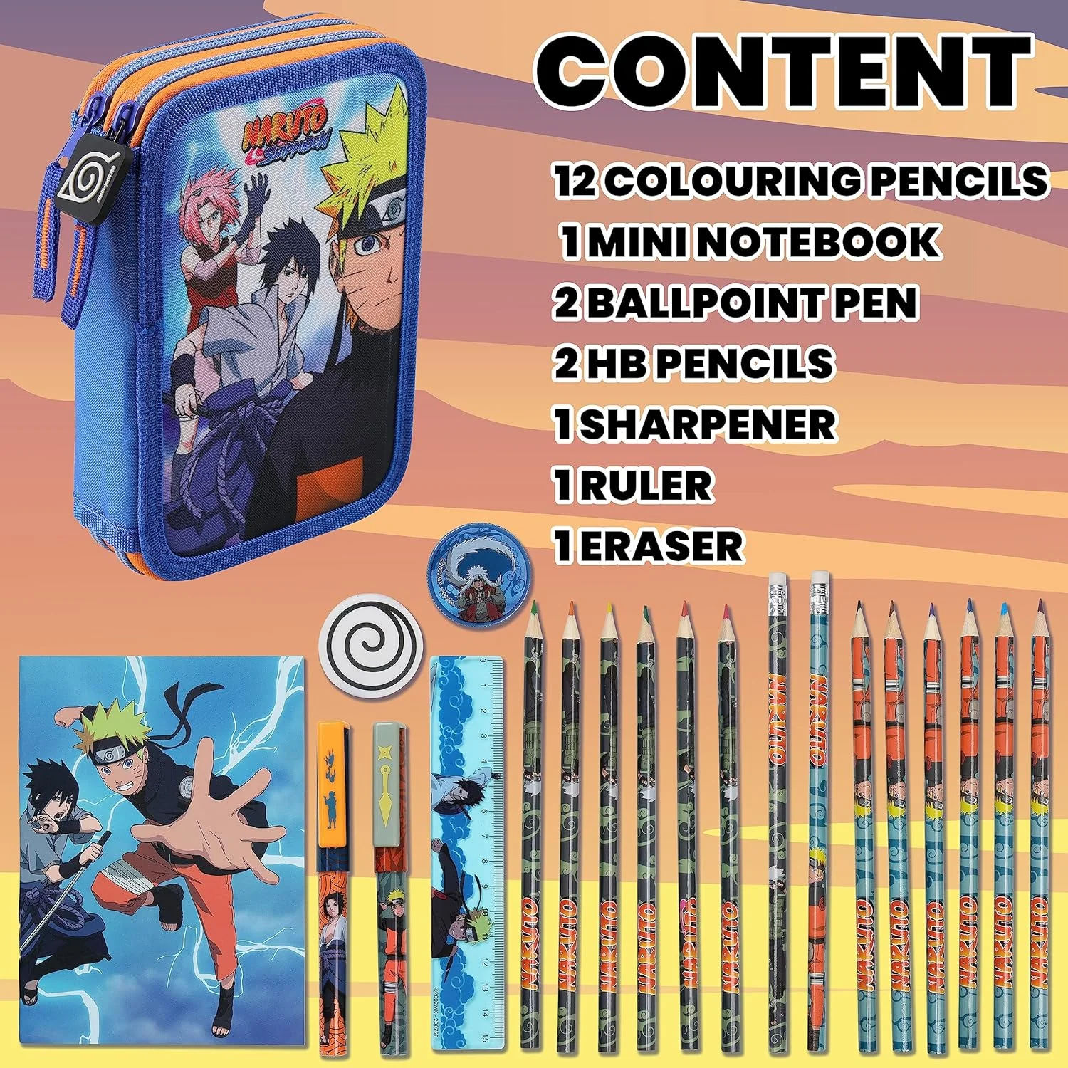Naruto Pencil Case with Stationery Included School Supplies Filled Large Pencil Case - Image 6