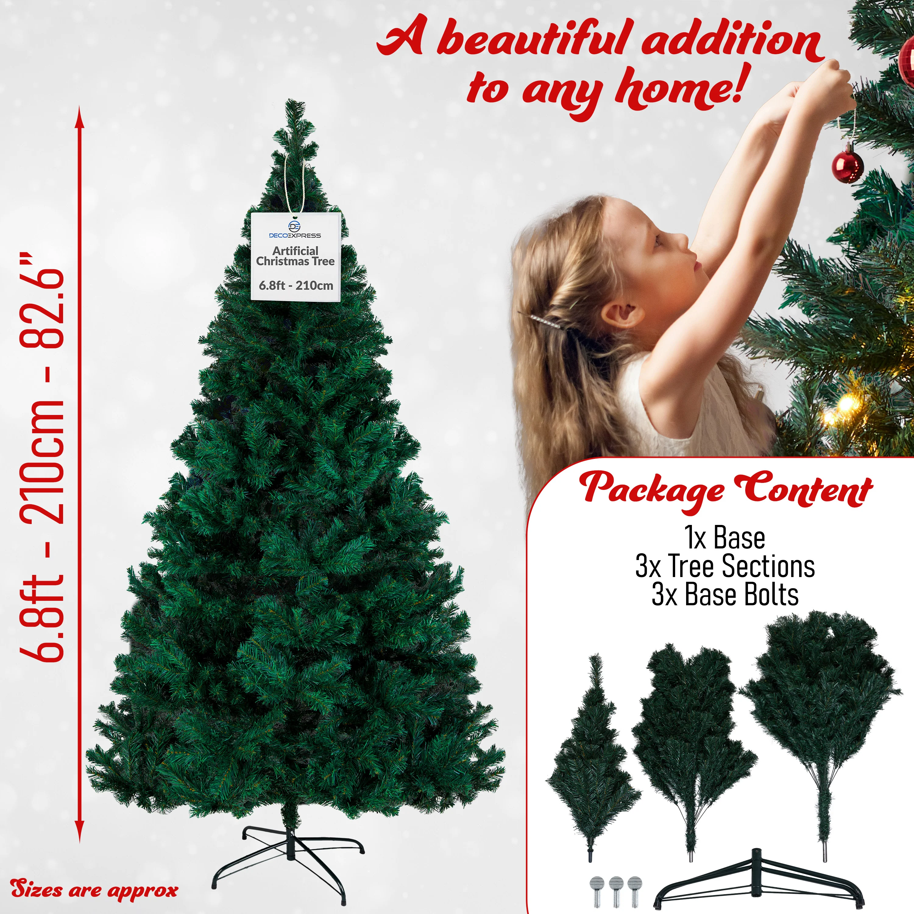 DECO EXPRESS Christmas Tree with Metal Stand Artificial Tree (Green 6.8ft) - Image 6