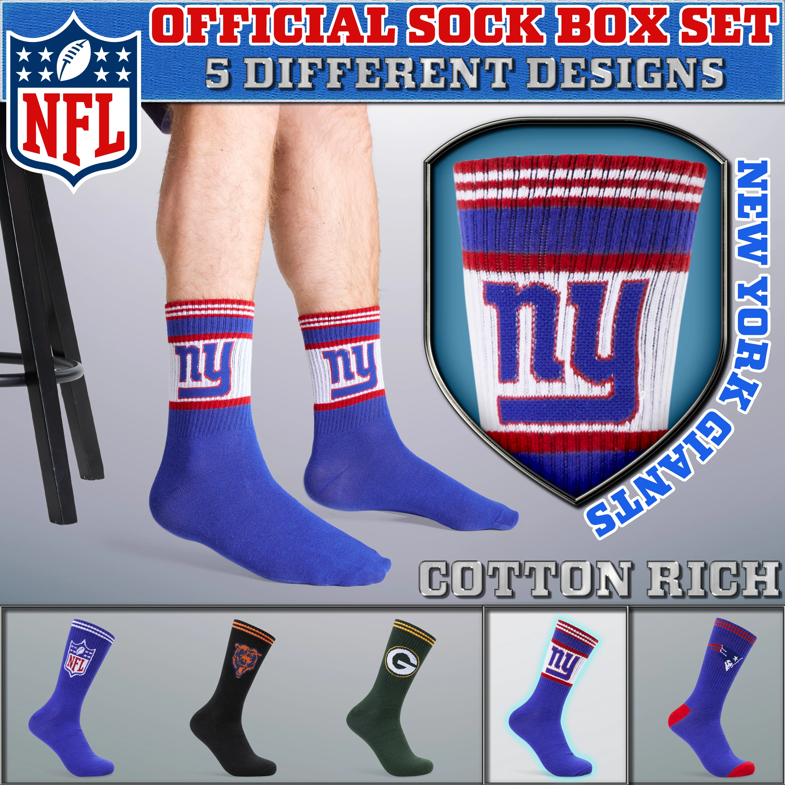 NFL Socks for Adults and Teenagers - Pack of 5 Calf Socks - Image 3
