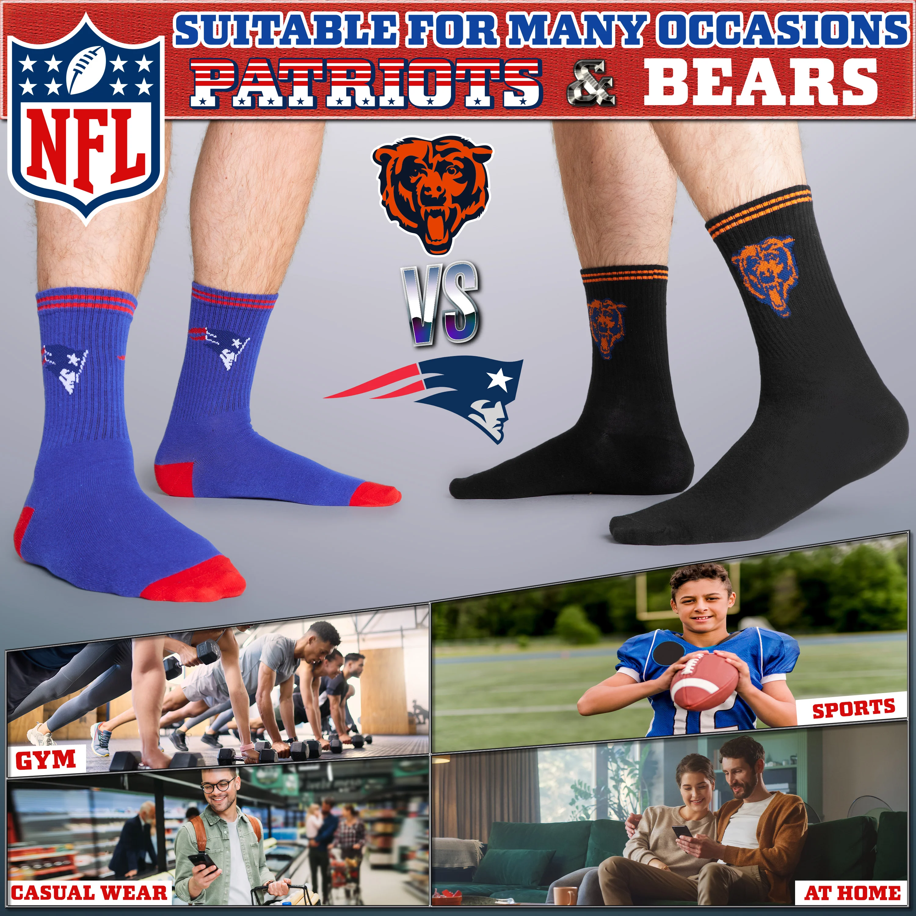 NFL Socks for Adults and Teenagers - Pack of 5 Calf Socks - Image 5