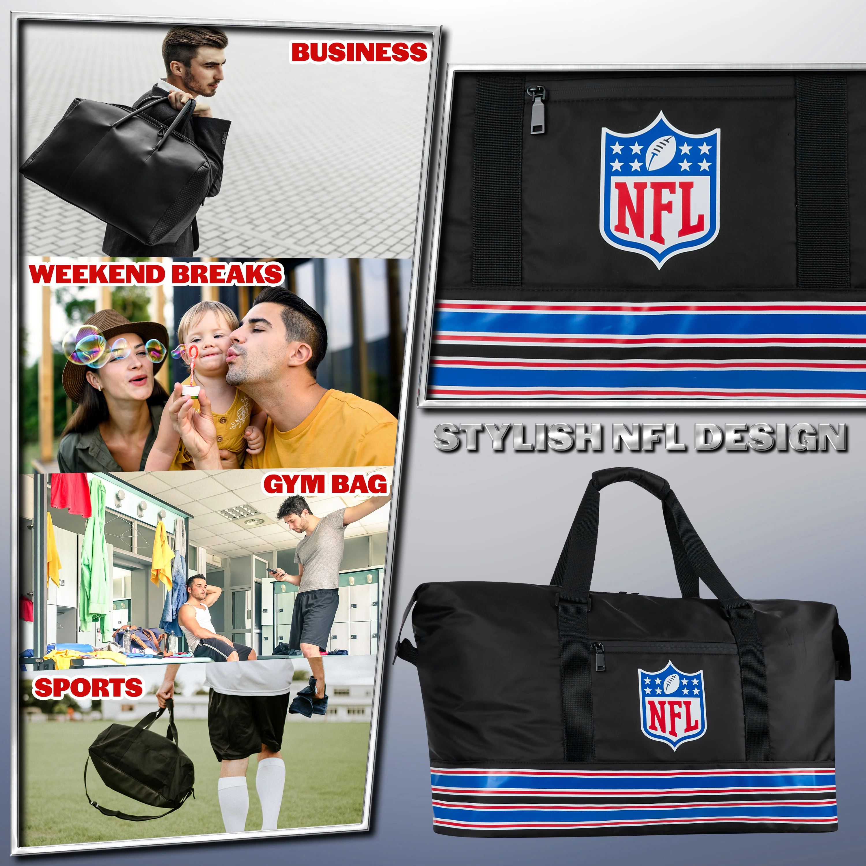 NFL Sports Duffels for Men and Teenagers - Zipped Duffel Bag - Image 5