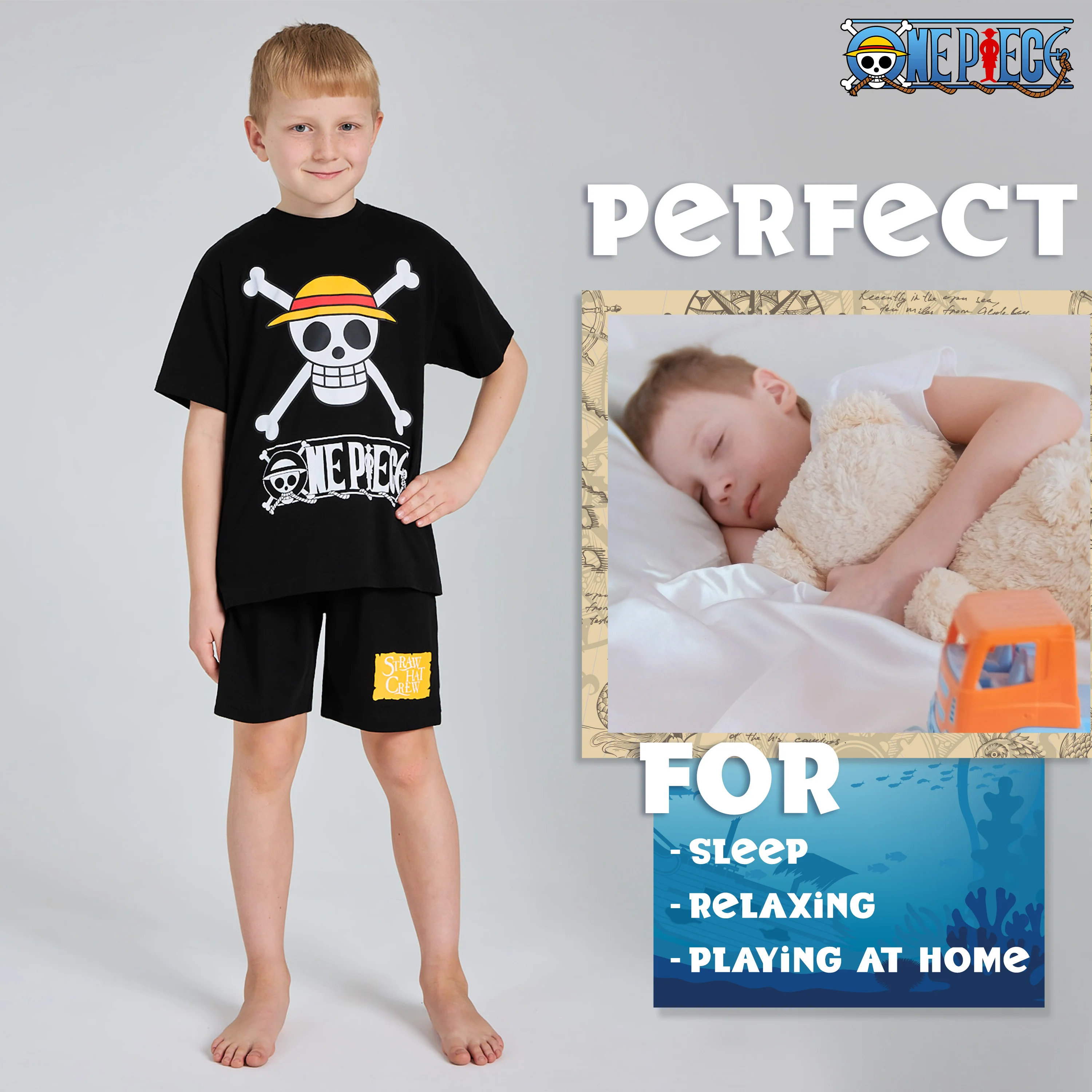 One Piece Boys Short Pyjamas Set, Breathable Lounge Wear - Anime Gifts - Image 4