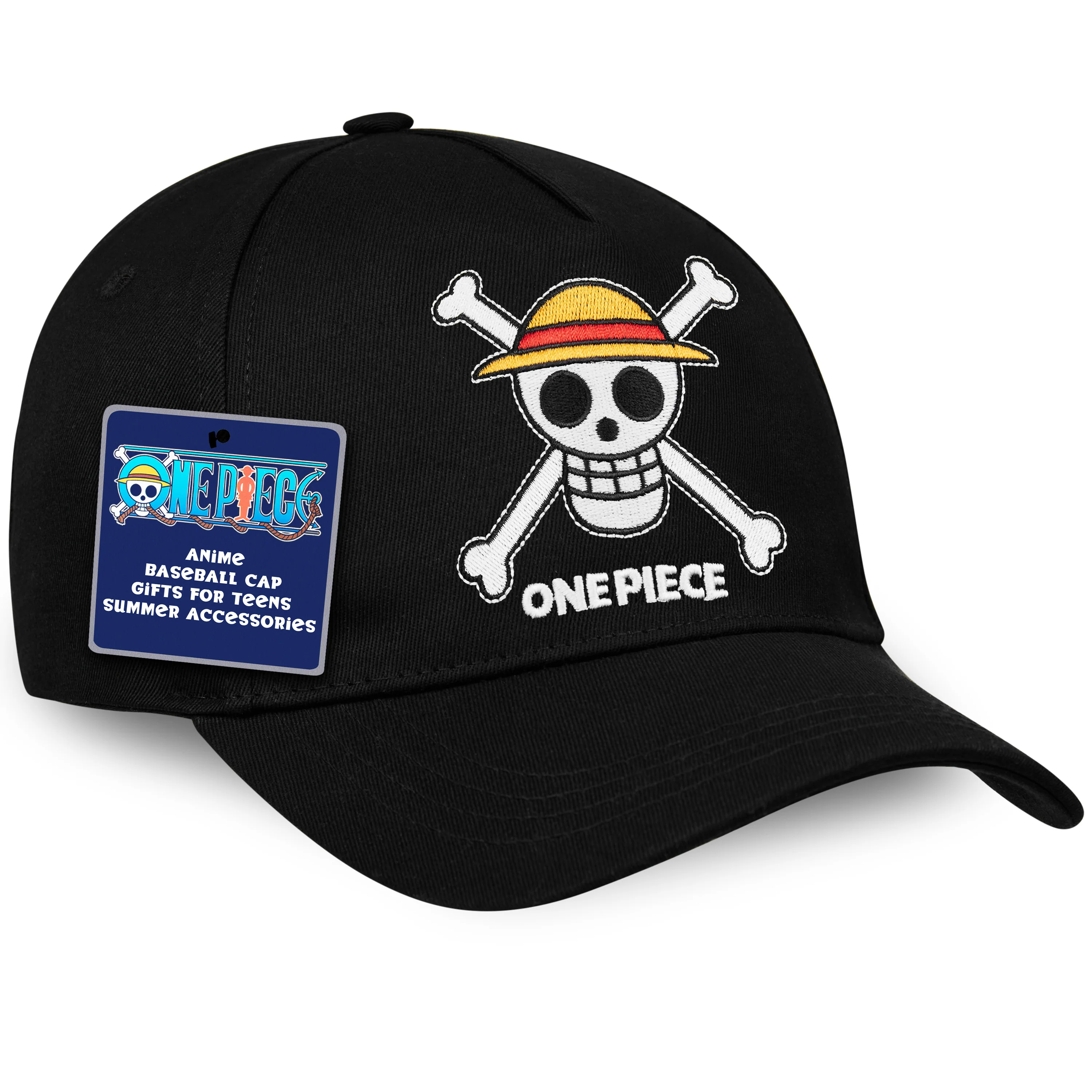 One Piece Cap for Kids Teenagers Peaked Baseball Cap Lightweight Sun Hat Casual Sports Running Hat Adjustable Strap Holiday Essentials Anime Gifts Black