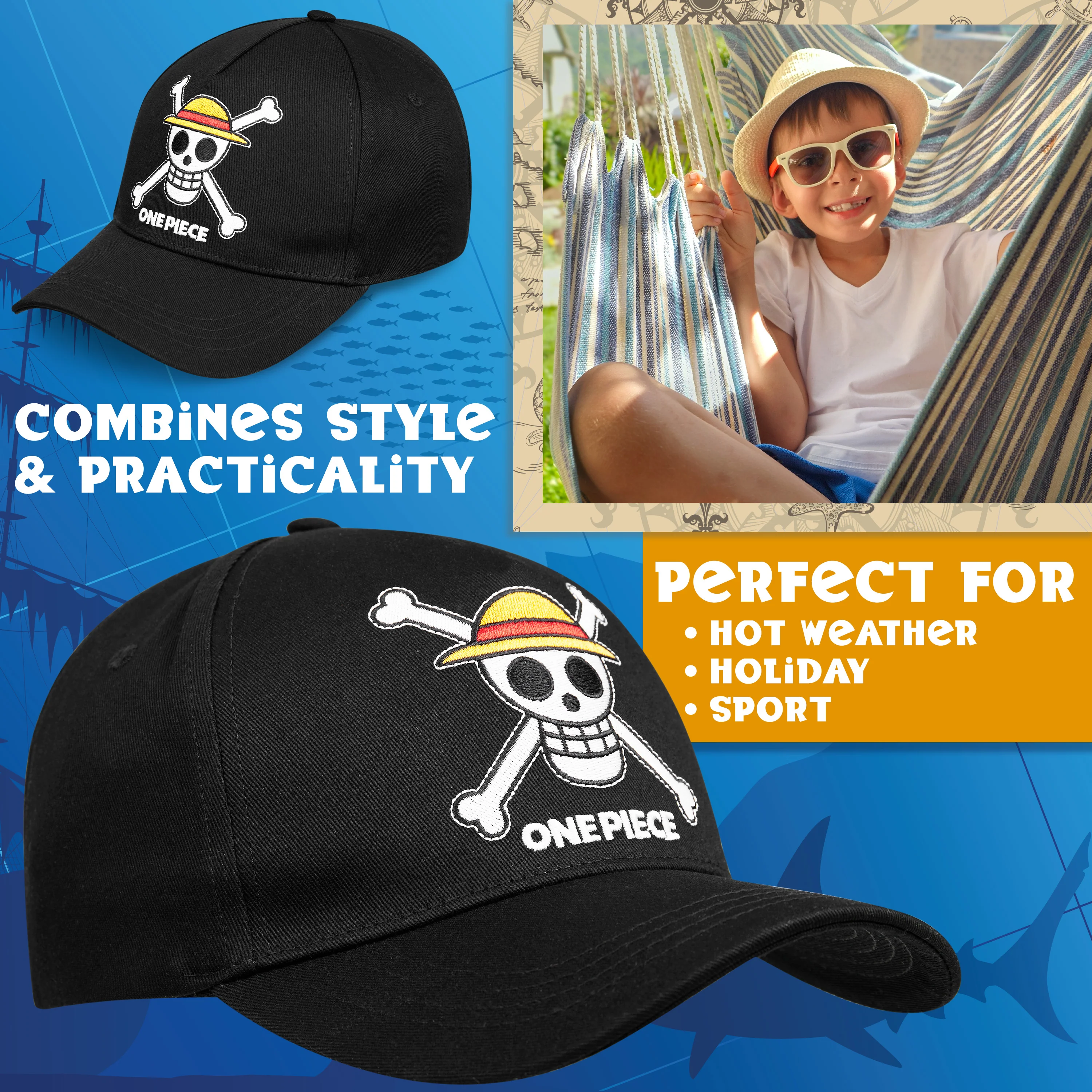 One Piece Cap for Kids Teenagers Peaked Baseball Cap Lightweight Sun Hat Casual Sports Running Hat Adjustable Strap Holiday Essentials Anime Gifts Black - Image 2