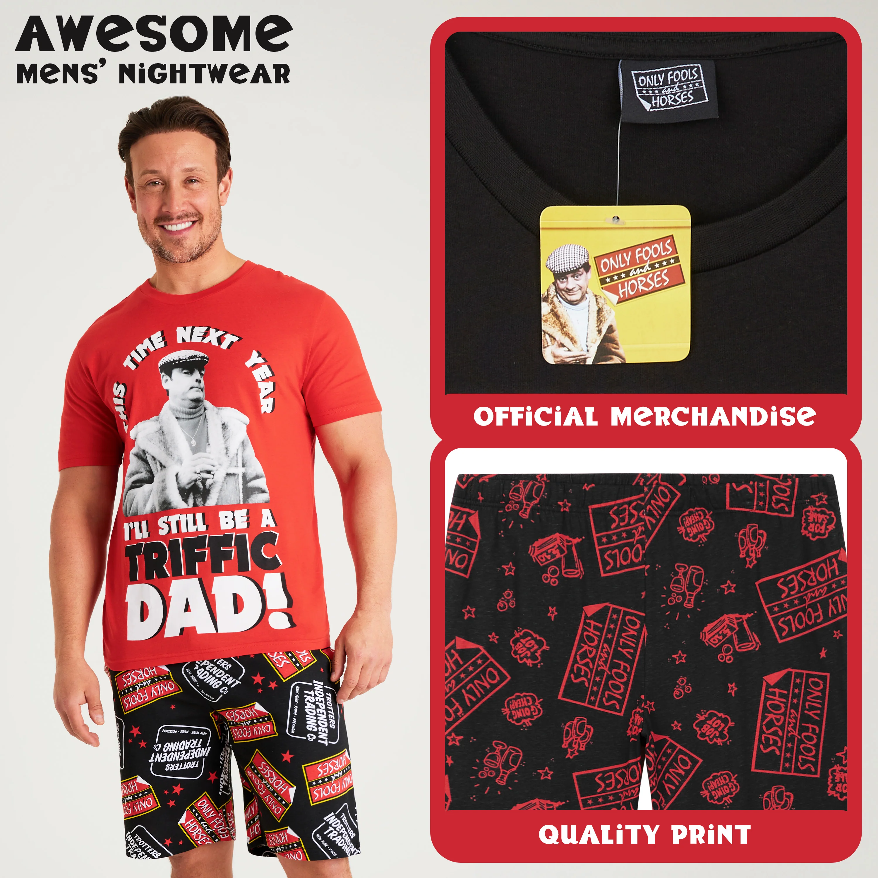 Only Fools and Horses Short Mens Pyjama Set, Lounge Wear - Red/Black - Image 4