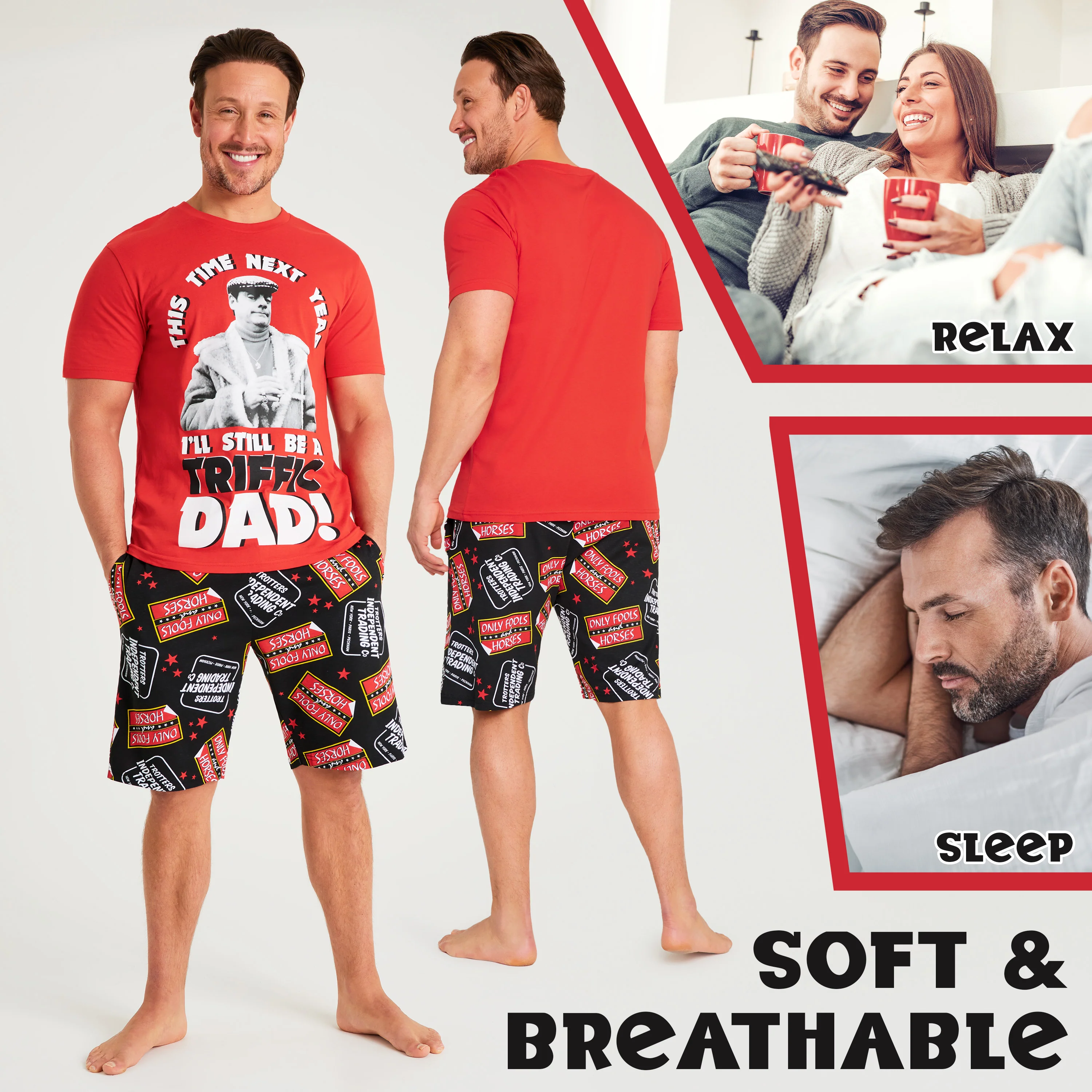 Only Fools and Horses Short Mens Pyjama Set, Lounge Wear - Red/Black - Image 5