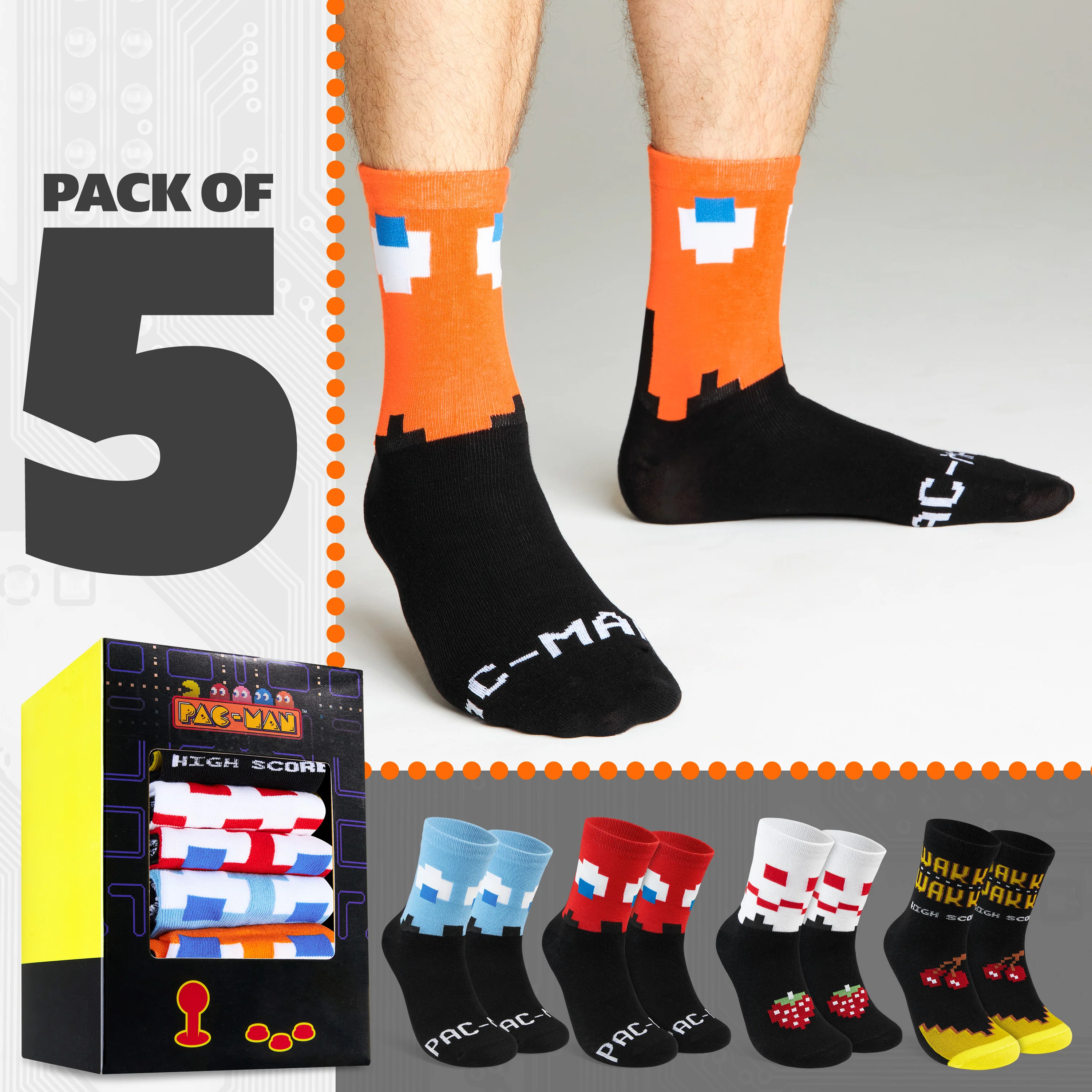 Pac-Man Calf Socks for Men Women Teens Breathable Pack of 5 Soft Socks Retro Funny Gifts for Him - Image 5
