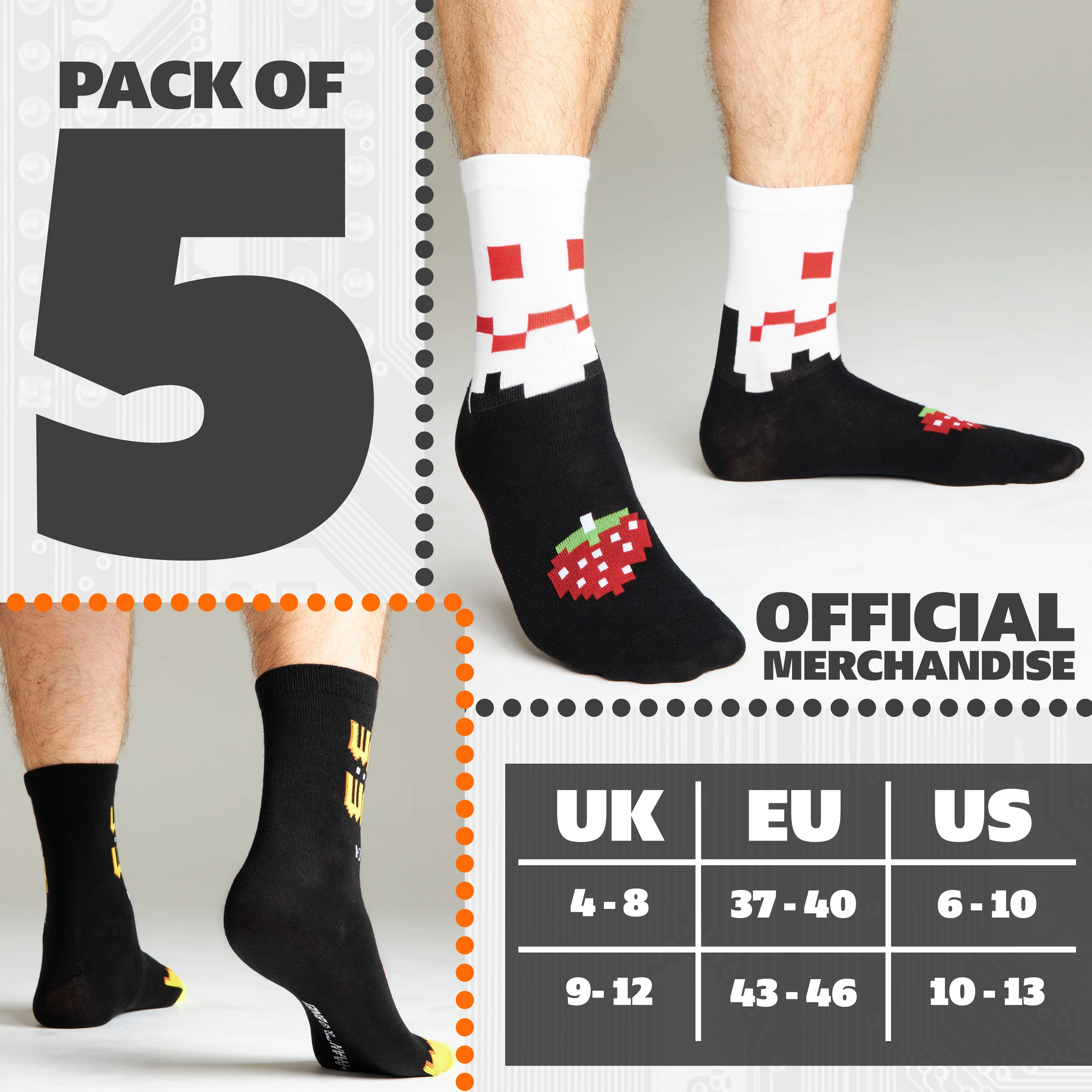 Pac-Man Calf Socks for Men Women Teens Breathable Pack of 5 Soft Socks Retro Funny Gifts for Him - Image 6