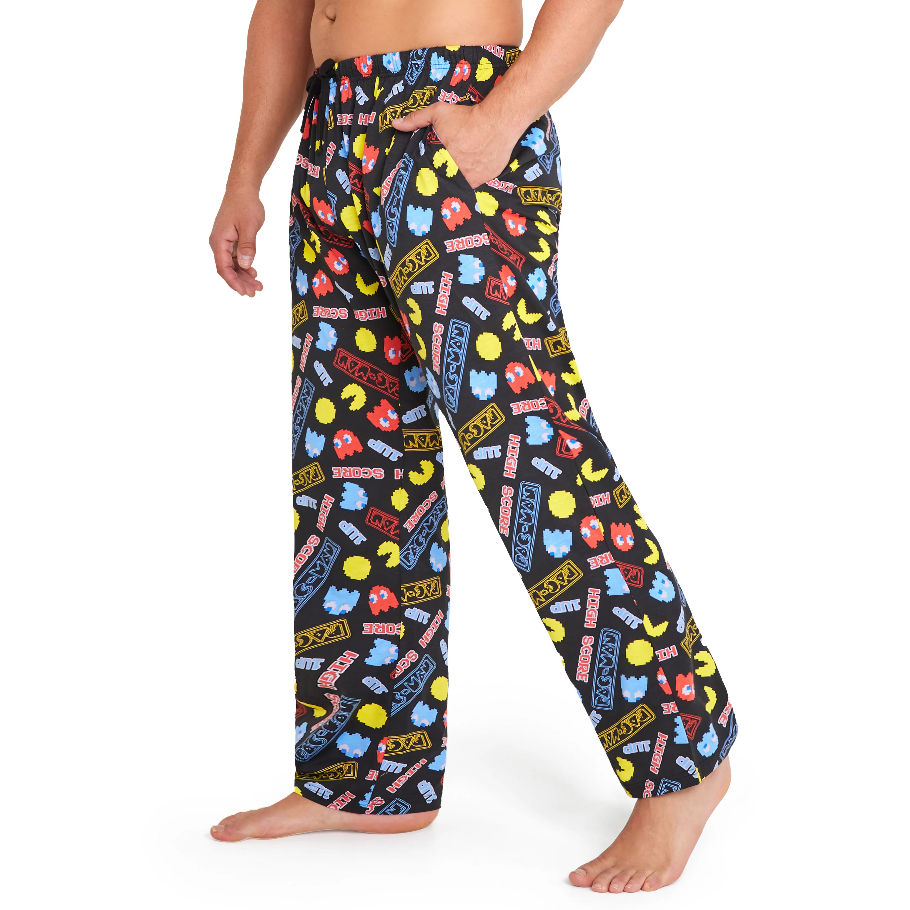 Pac-Man Mens Pyjama Bottoms, Comfy Cotton PJs Loungewear Trousers with Pockets - Gifts for Him