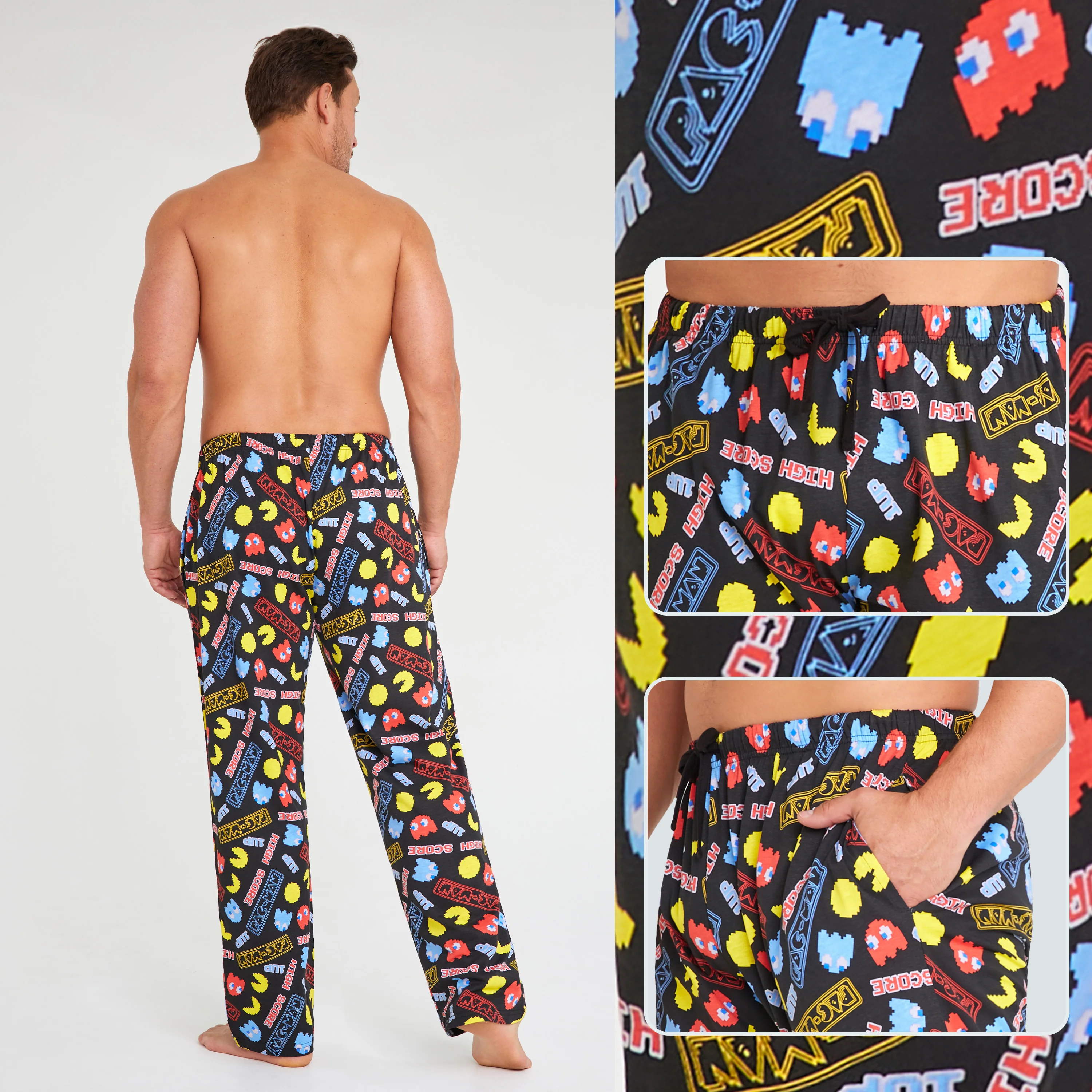 Pac-Man Mens Pyjama Bottoms, Comfy Cotton PJs Loungewear Trousers with Pockets - Gifts for Him - Image 4