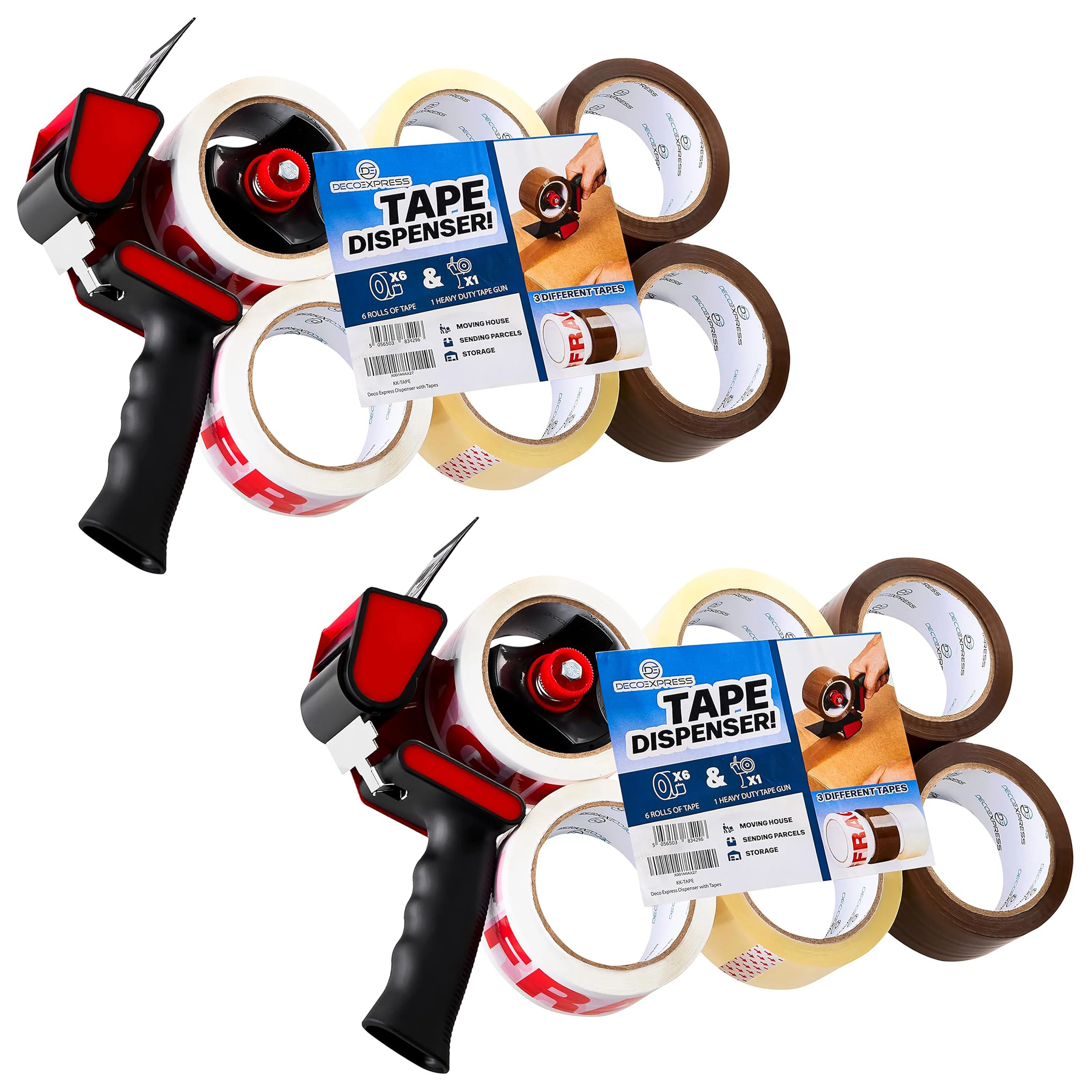 Packaging Tape Dispenser Tape Gun and 6 Rolls - Dispenser Mixed, 2 Pack