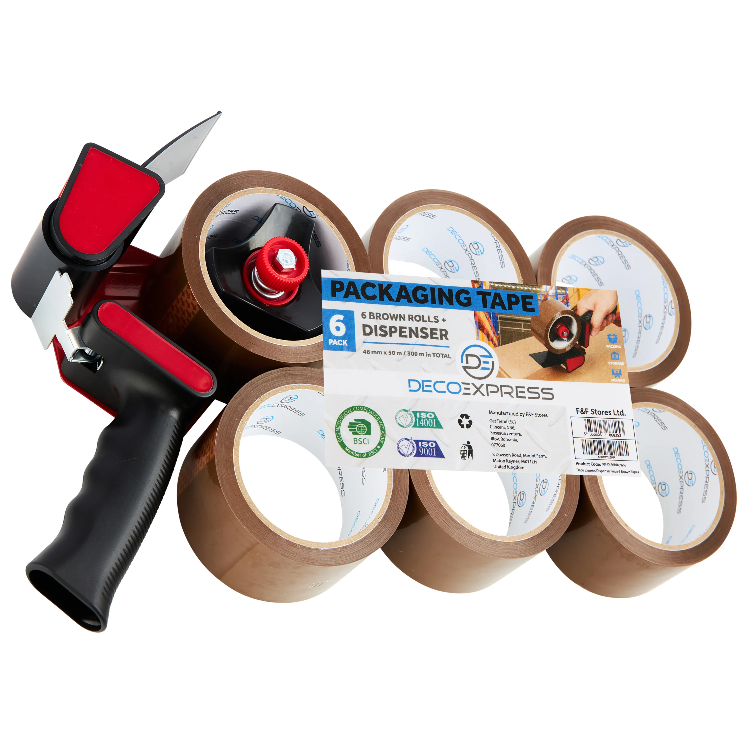 Packaging Tape Dispenser Tape Gun and 6 Rolls - Heavy Duty Tape for Packing