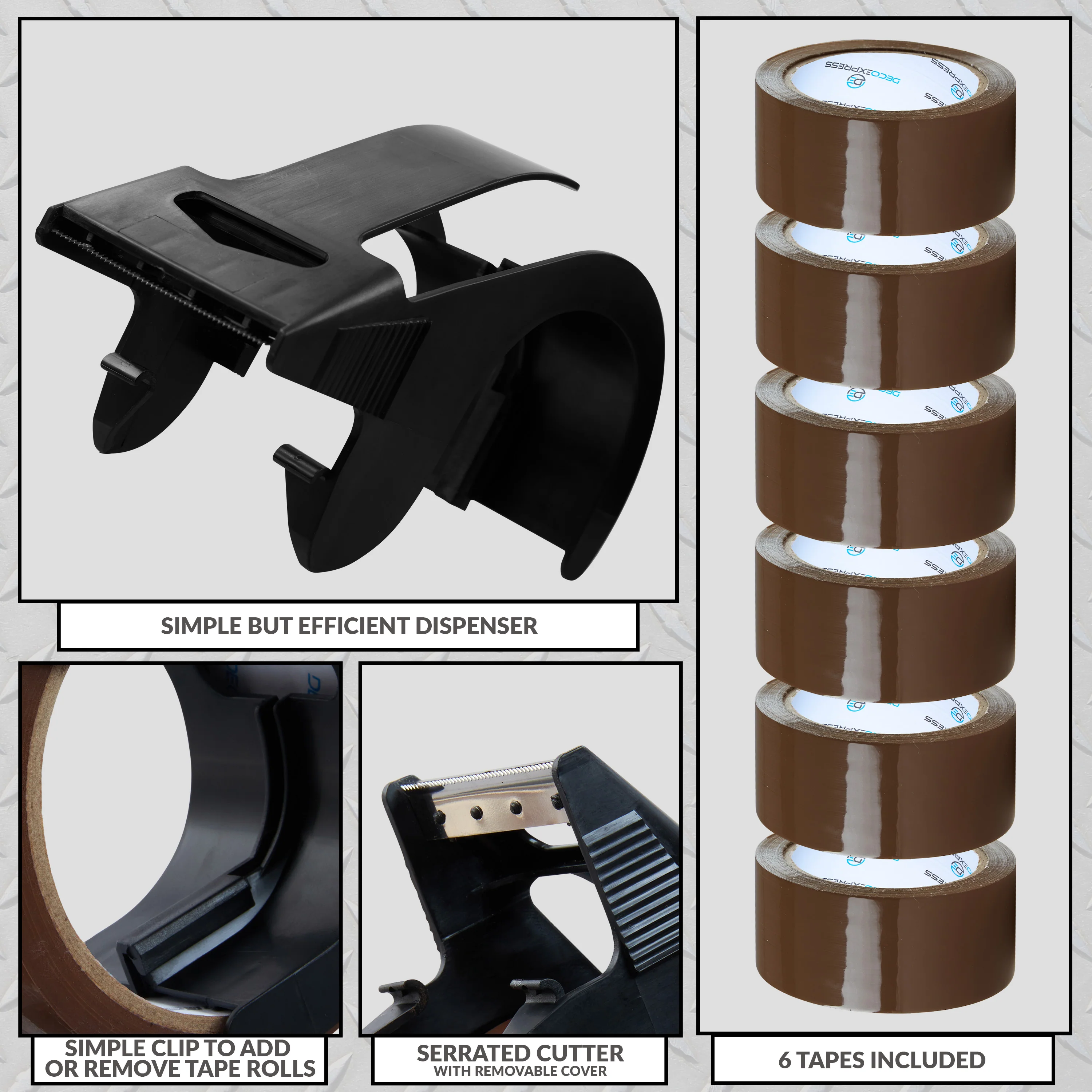 Packaging Tape Dispenser with 6 Rolls - Small Dispenser Brown - Image 4