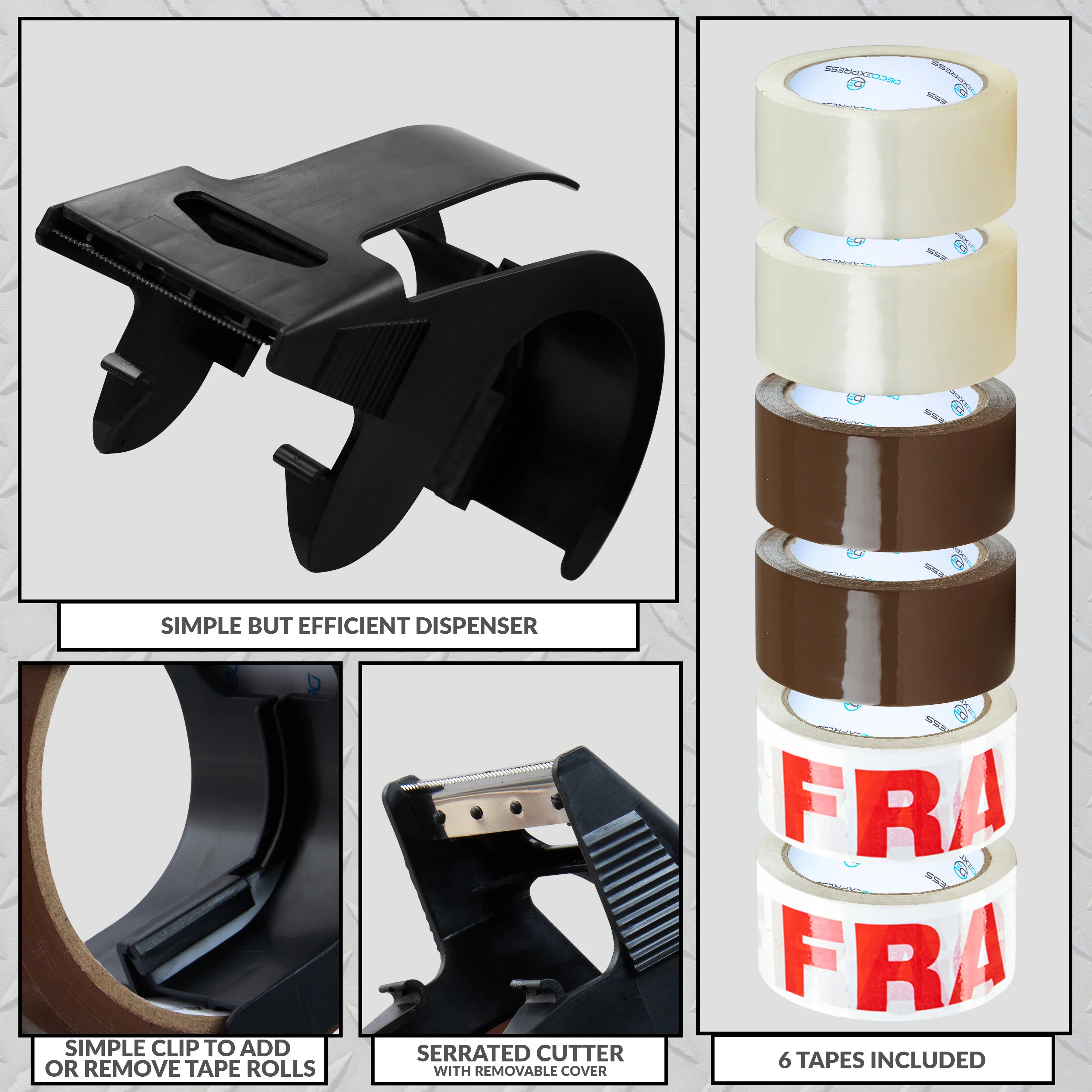 Packaging Tape Dispenser with Tape 6 Rolls - Small Dispenser Mixed, 2 Pack - Image 4