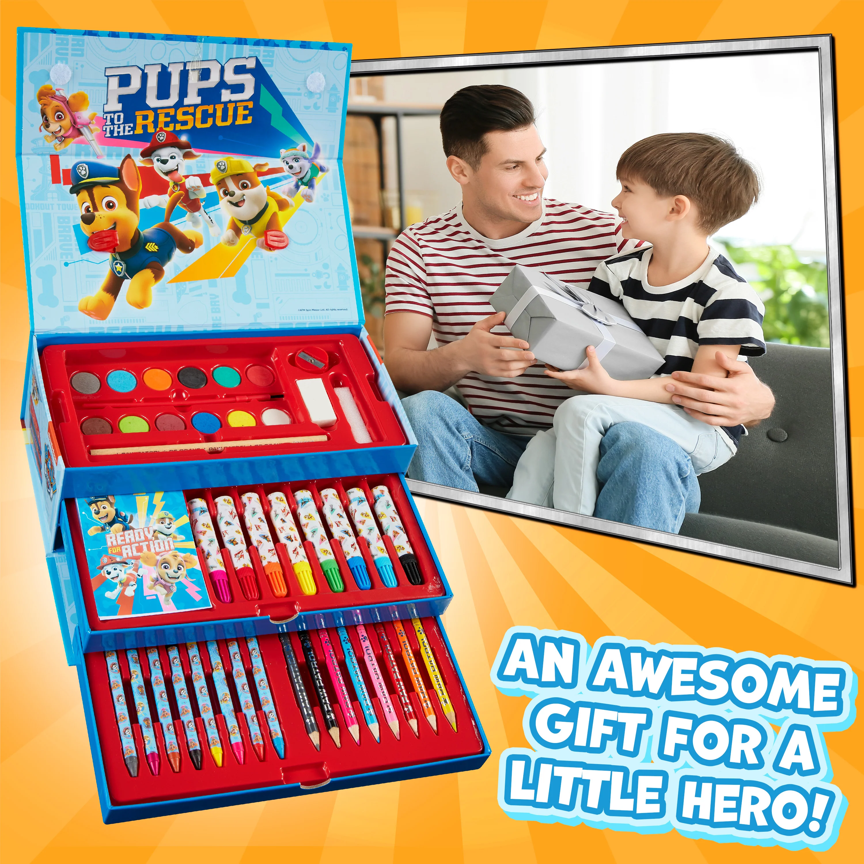 PAW PATROL Art Set Kids Colouring Pencils Felt Tip Pens Crayons Paints Stationery Crafts Boys Girls Art Supplies Preschool Travel 40 Plus Pcs Gift Set (Multicolor) - Image 2