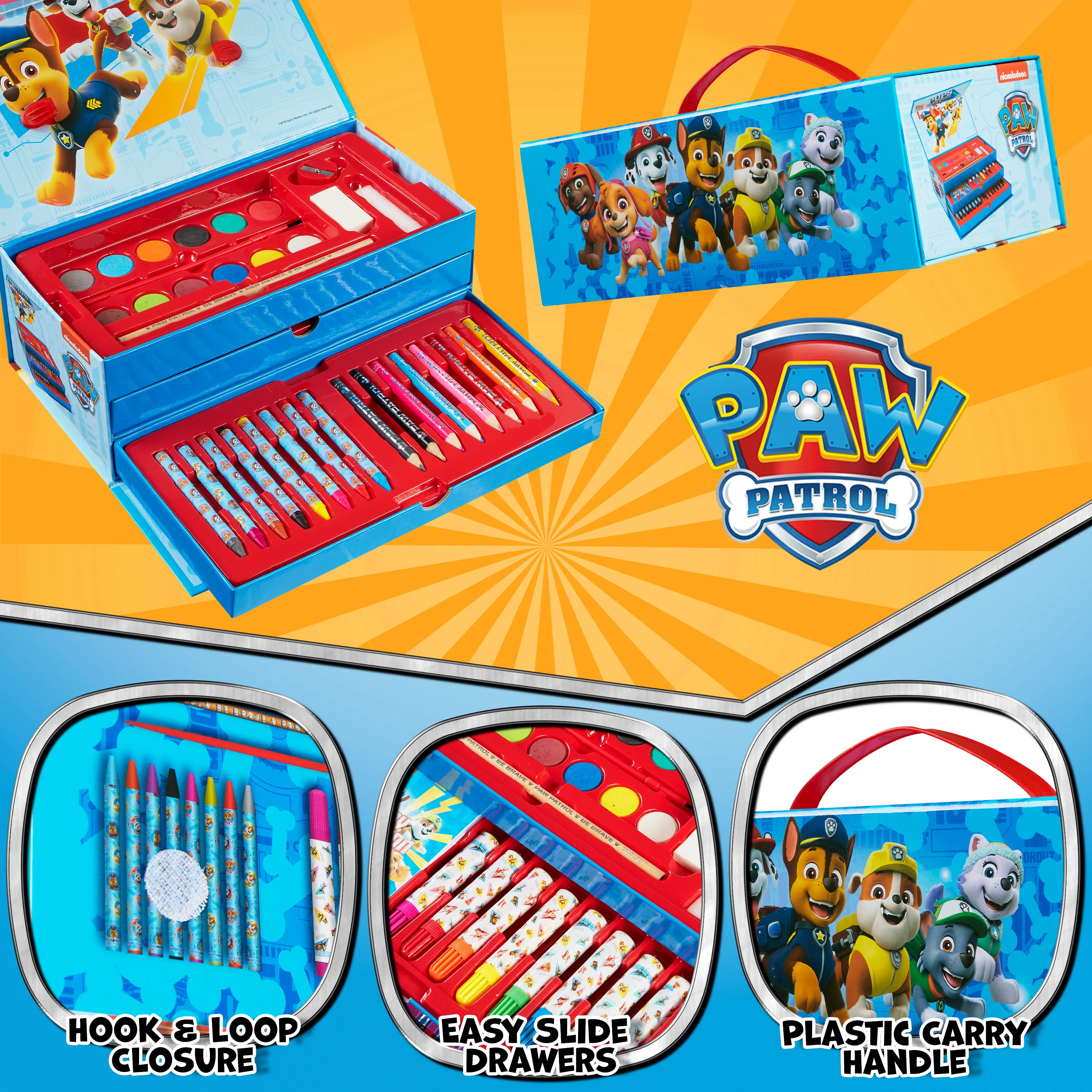 PAW PATROL Art Set Kids Colouring Pencils Felt Tip Pens Crayons Paints Stationery Crafts Boys Girls Art Supplies Preschool Travel 40 Plus Pcs Gift Set (Multicolor) - Image 4