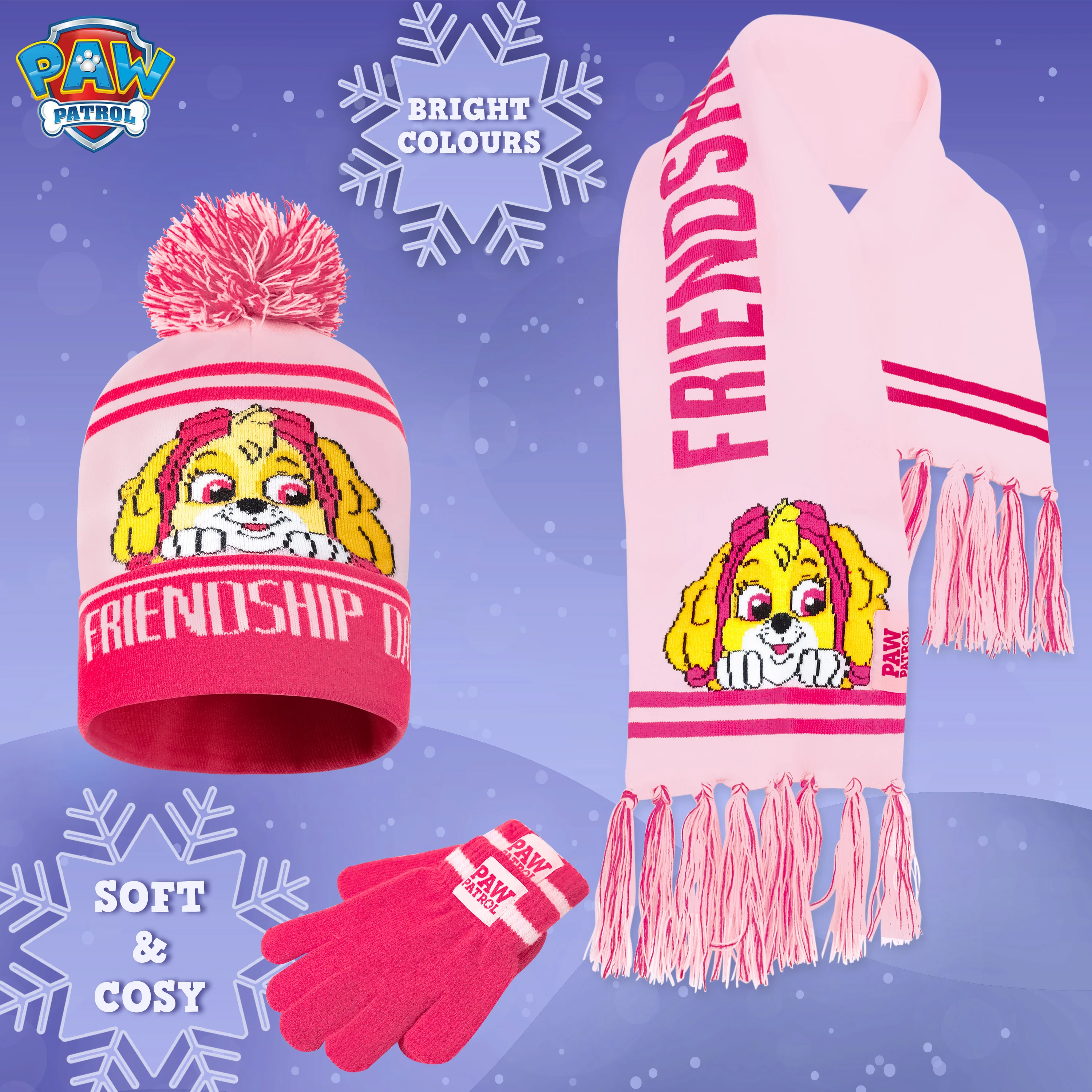 Paw Patrol Beanie Hat Scarf and Gloves Set Kids, Gifts for Girls - Image 3