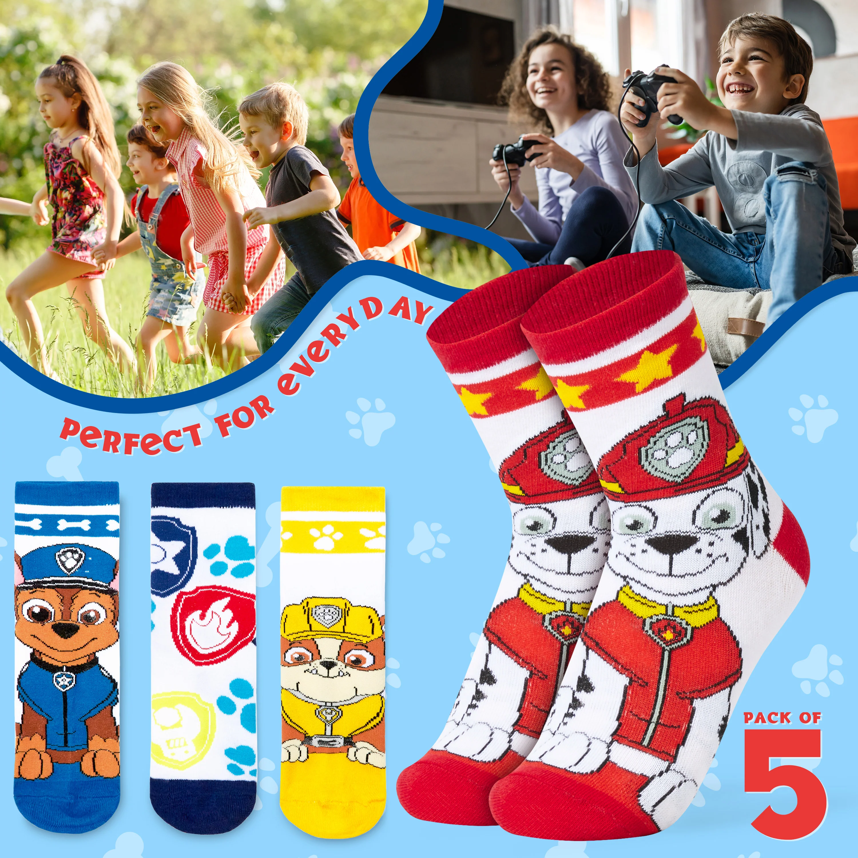 Paw Patrol Boys Calf Socks, Soft Breathable Kids Socks Pack of 5 - Boys Gifts - Image 5