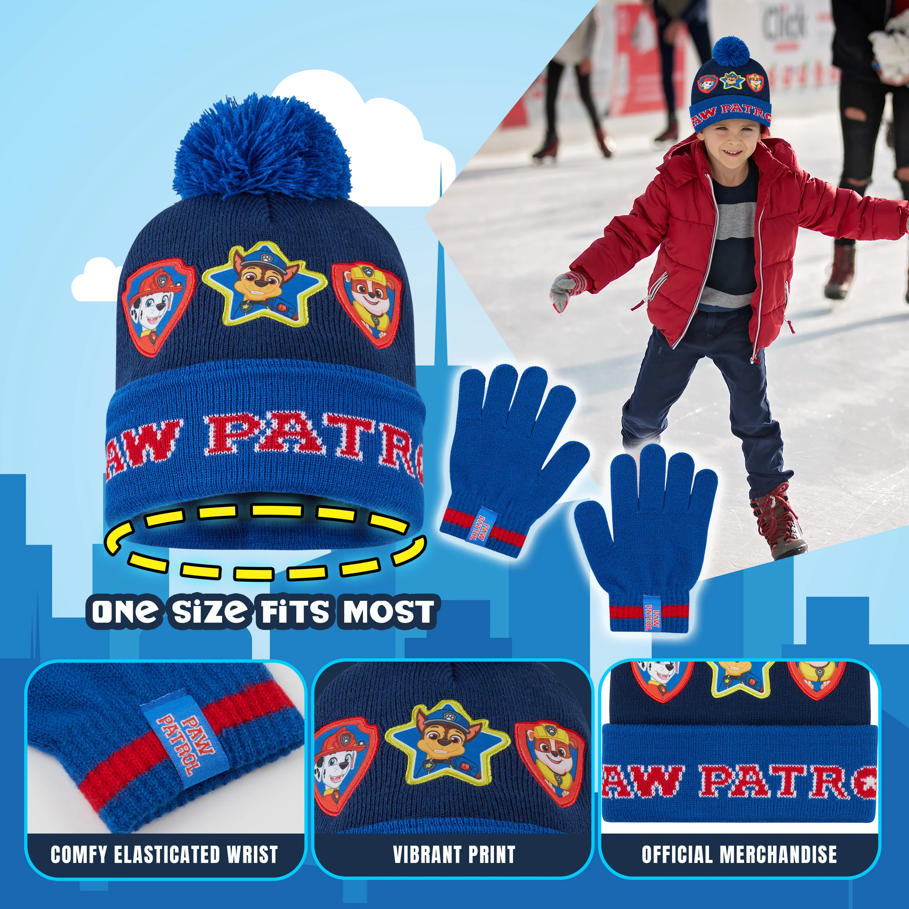 Paw Patrol Boys Winter Accessories Set, Beanie Scarf Gloves - Gifts for Boys - Image 5