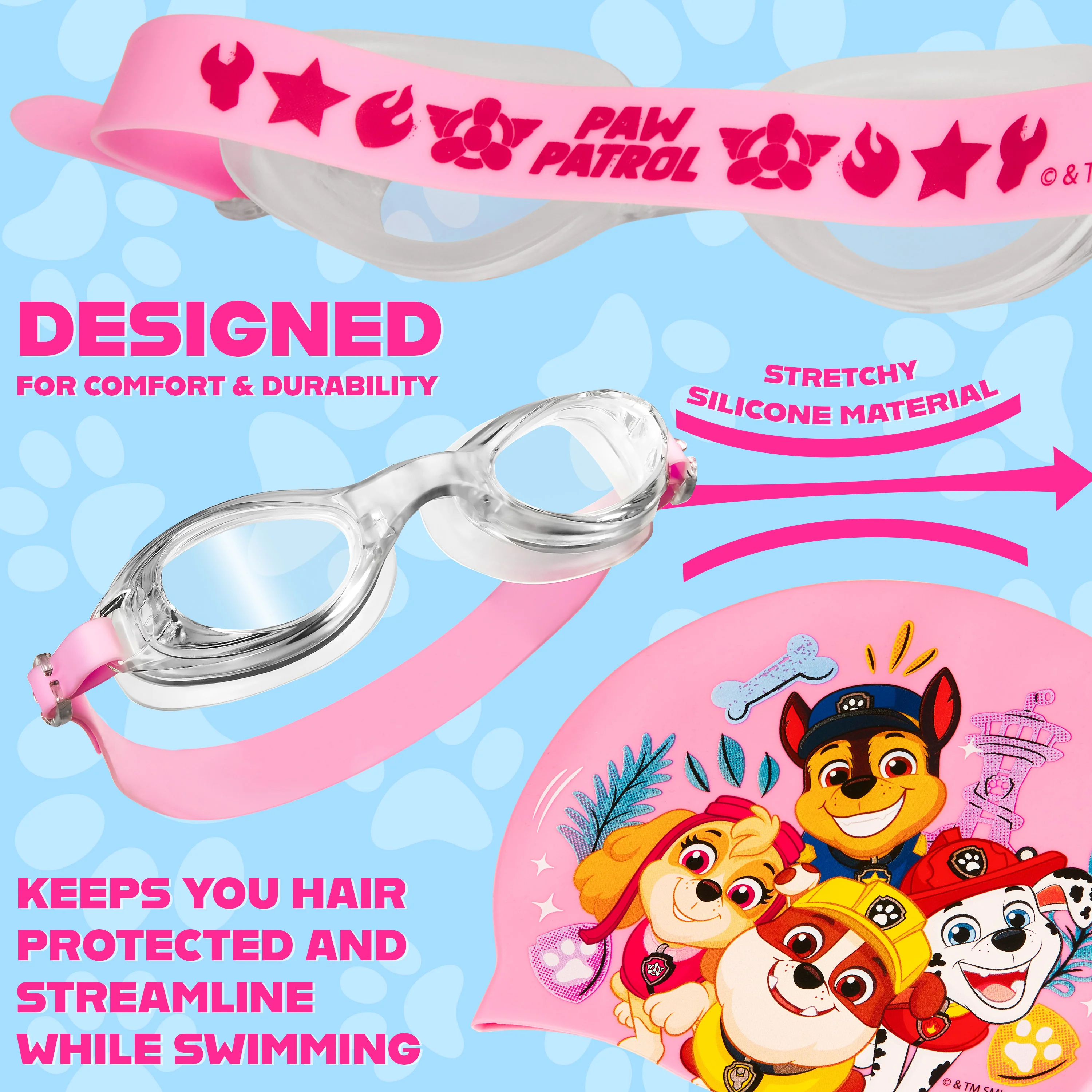 Paw Patrol Children's Swimming Goggles Swimming Cap Set Anti-Fog UV Protection - PINK - Image 4