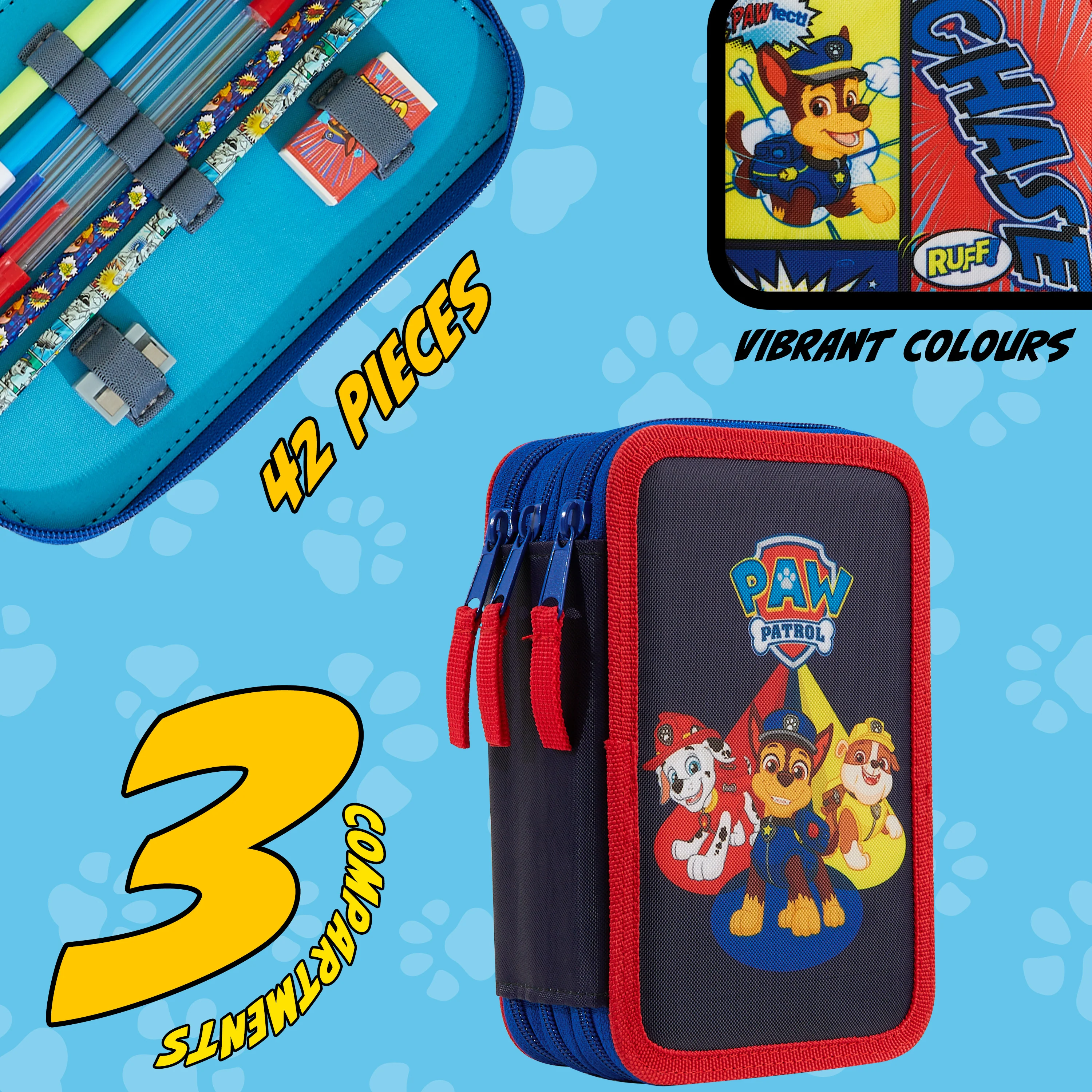 Paw Patrol Filled Pencil Case Multiple Zipped Compartments School Stationery Set - Image 4