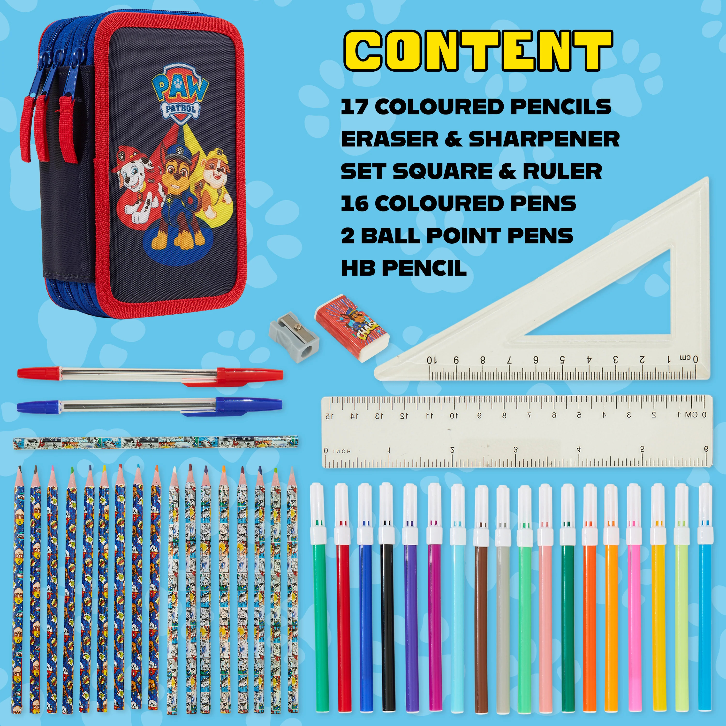Paw Patrol Filled Pencil Case Multiple Zipped Compartments School Stationery Set - Image 6