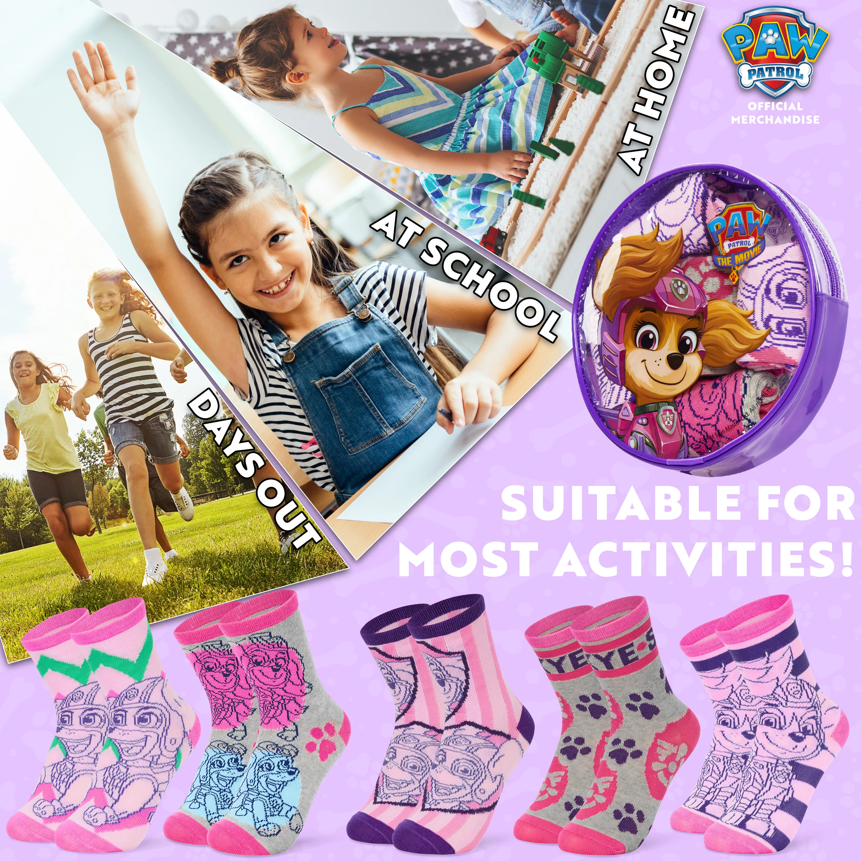 Paw Patrol Girls Calf Socks, Soft Breathable Kids Socks Pack of 5 - Girls Gifts - Image 5