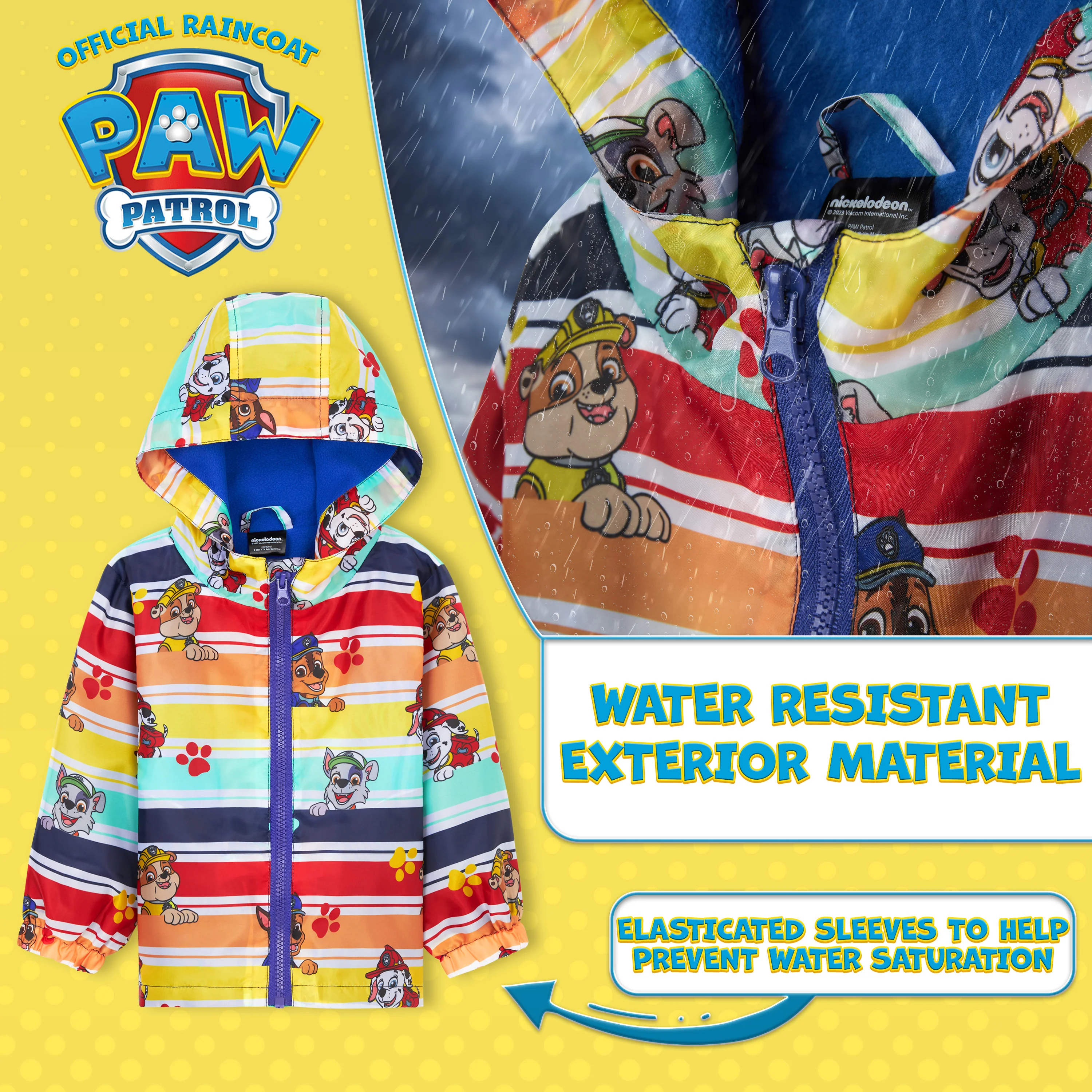 Paw Patrol Kids Waterproof Jacket, Raincoats with Fleece Lining for Girls and Boys - Image 3