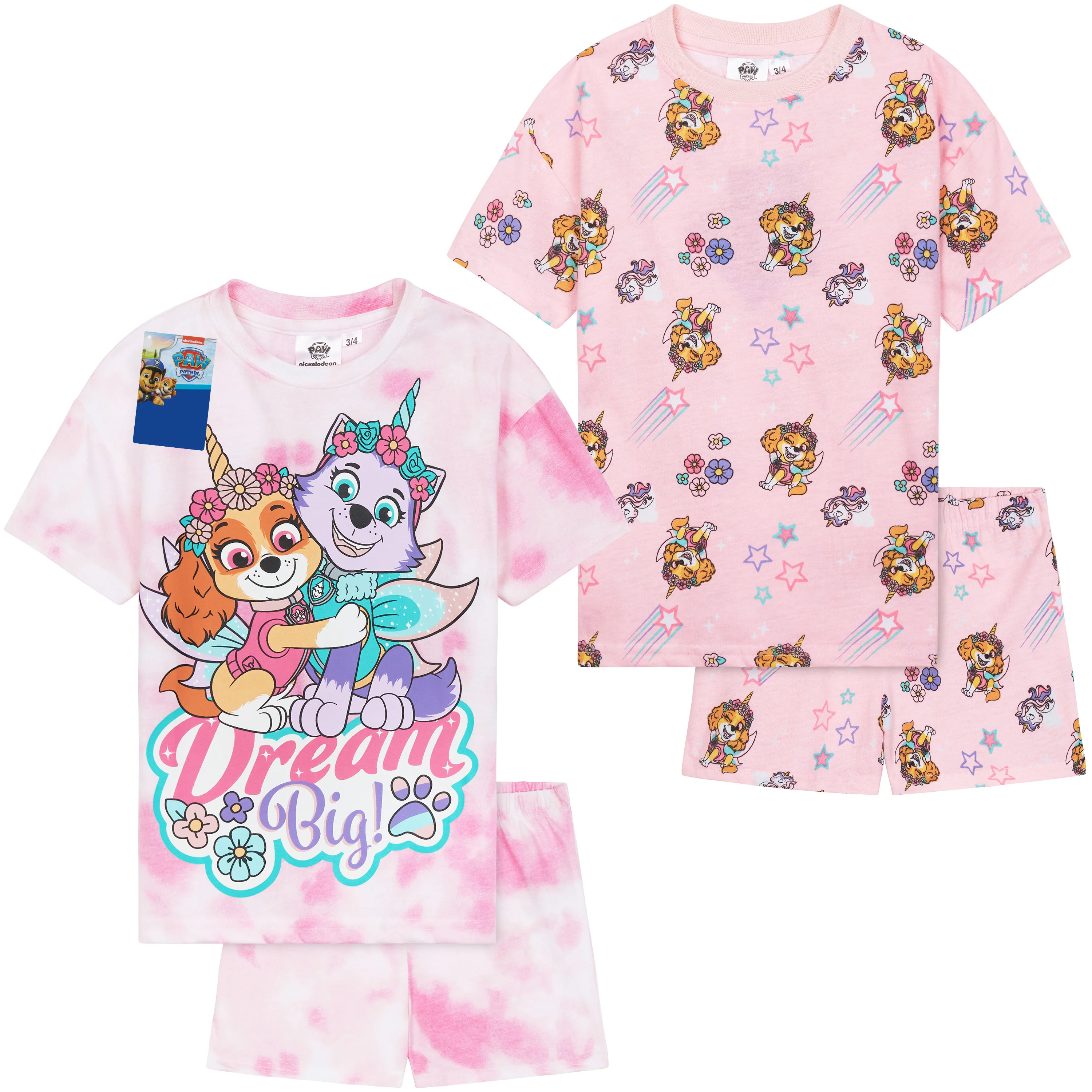 Paw Patrol PJs for Girls Pack of 2 Short Sleeve Pyjamas Set for Kids Toddlers Everest Skye Lounge Sets Nightwear Soft Comfy Sleepwear Gifts for Girls