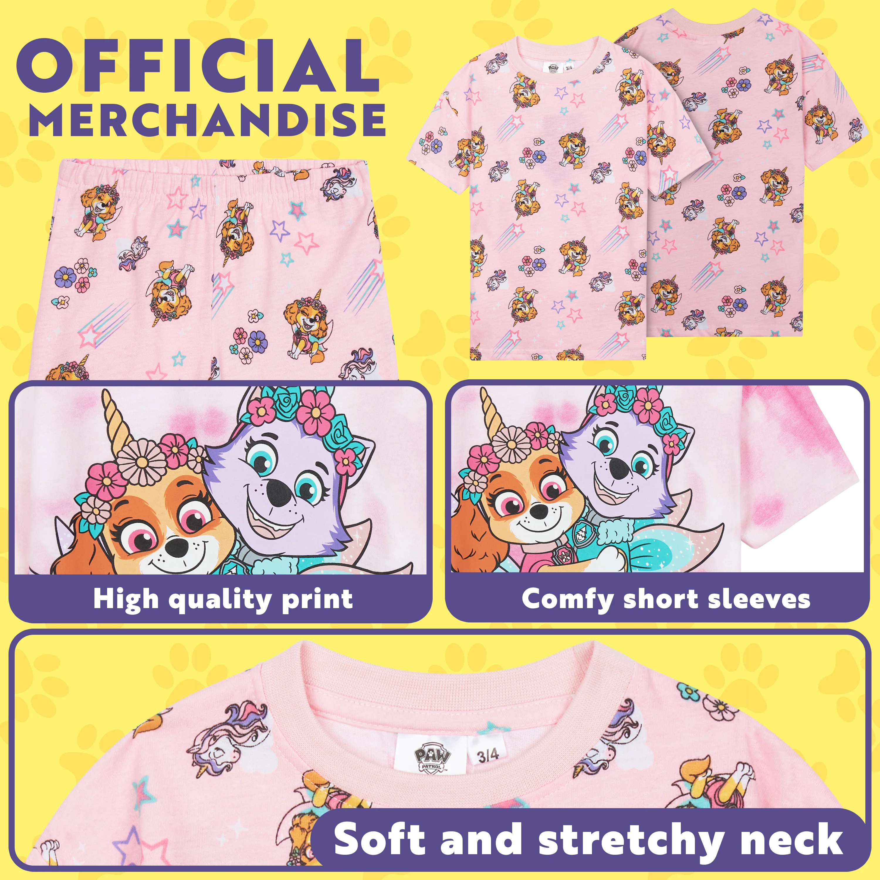 Paw Patrol PJs for Girls Pack of 2 Short Sleeve Pyjamas Set for Kids Toddlers Everest Skye Lounge Sets Nightwear Soft Comfy Sleepwear Gifts for Girls - Image 4