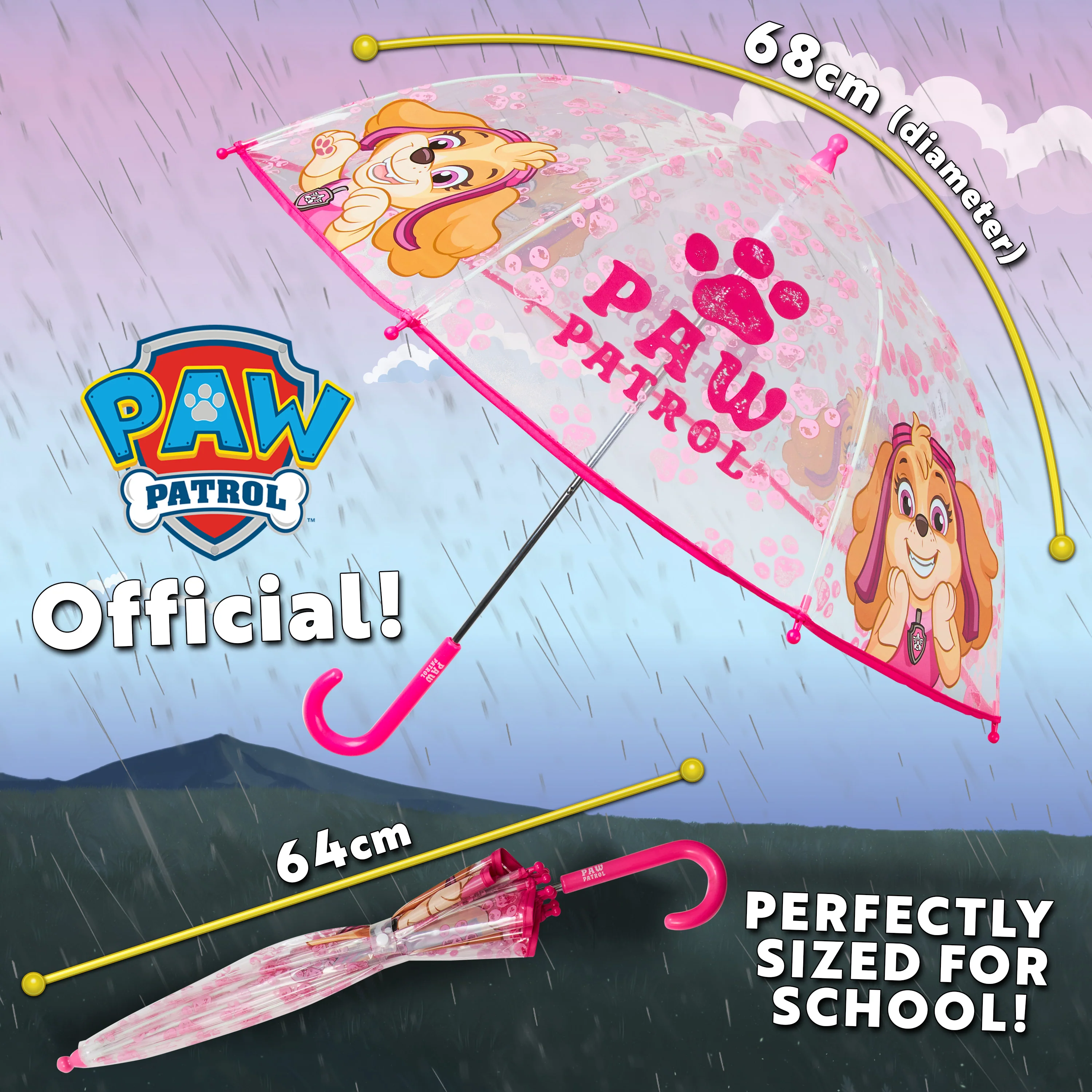 Paw Patrol Skye, Stick Umbrella for Kids, Clear Dome Lightweight Kids Umbrella - Image 6