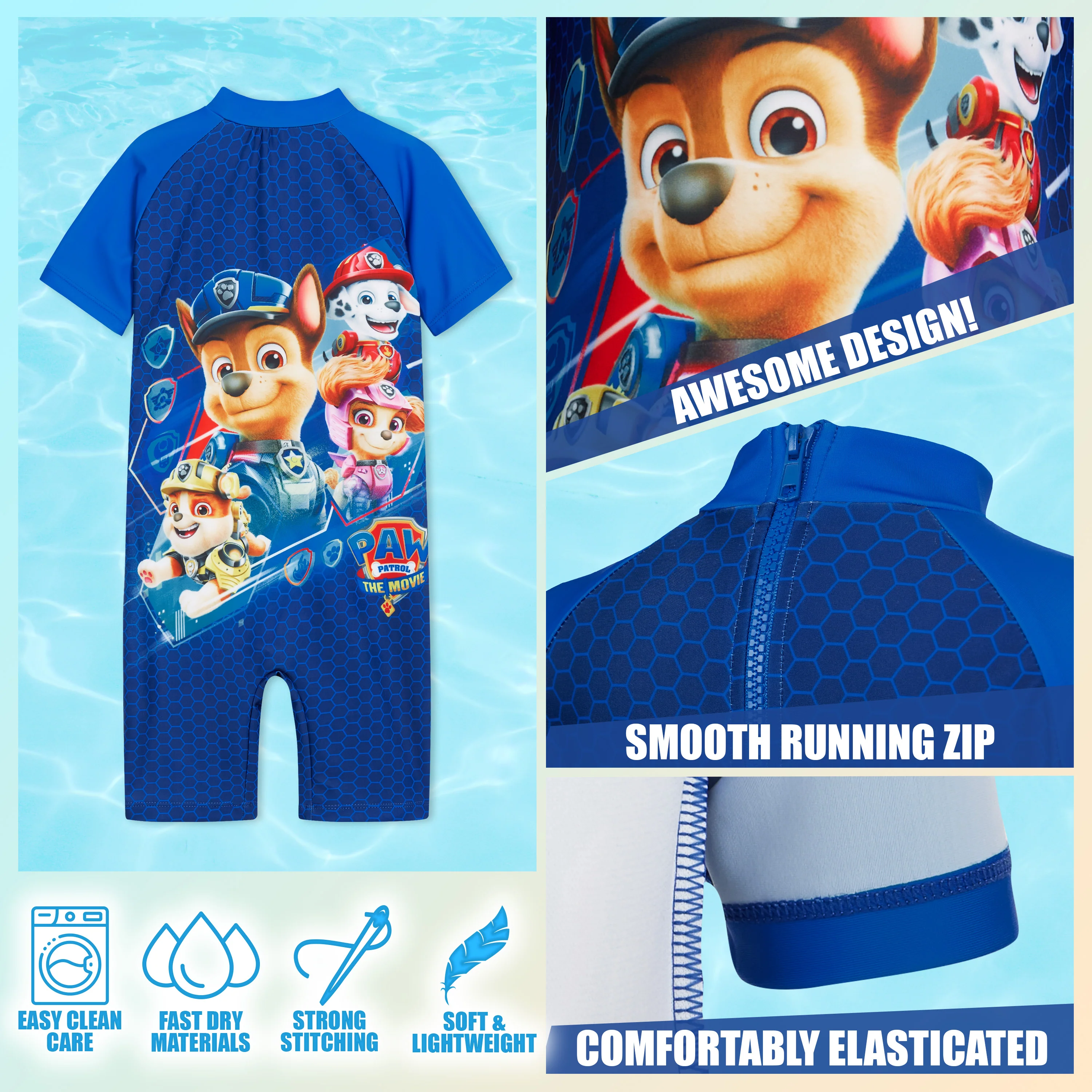 Paw Patrol Swimming Costume Boys Swimsuit All in One Short Sleeve - Image 4