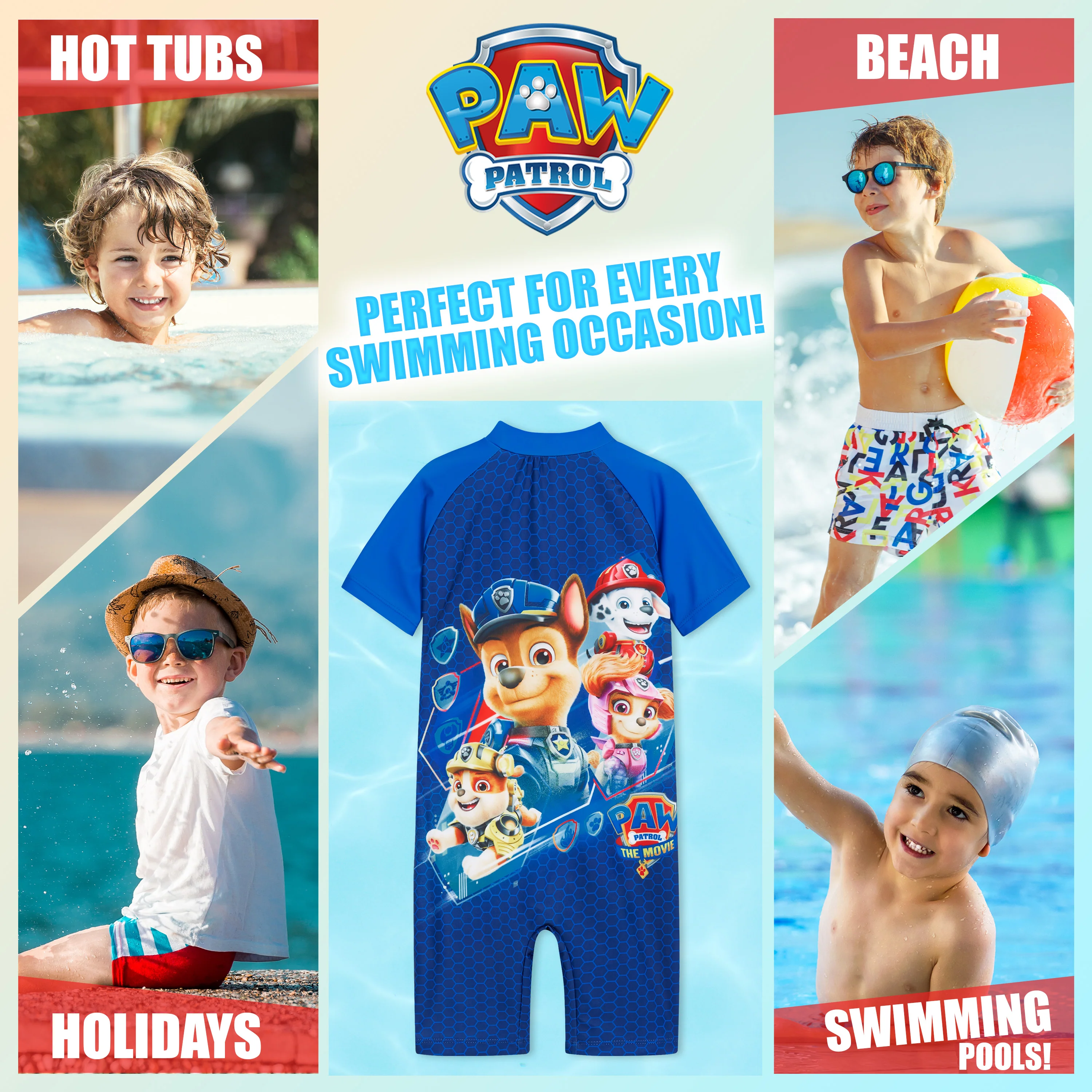 Paw Patrol Swimming Costume Boys Swimsuit All in One Short Sleeve - Image 6