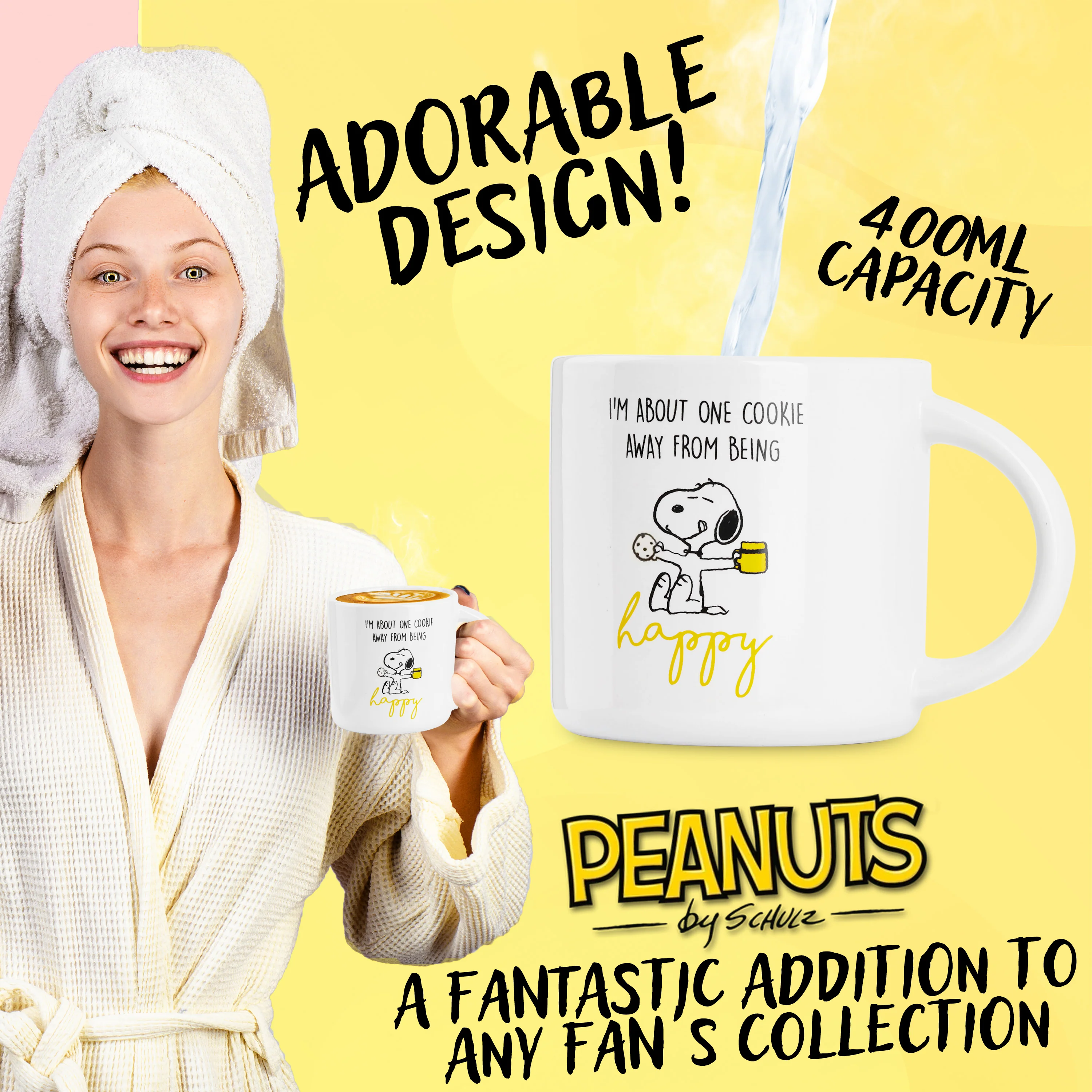 Peanuts Snoopy Coffee Cup Ceramic Mug Cute Cappuccino or Tea Cup for Women Teens Mum Wife Work Office Gifts for Women (White/Yellow Coffee, 400ml) - Image 3