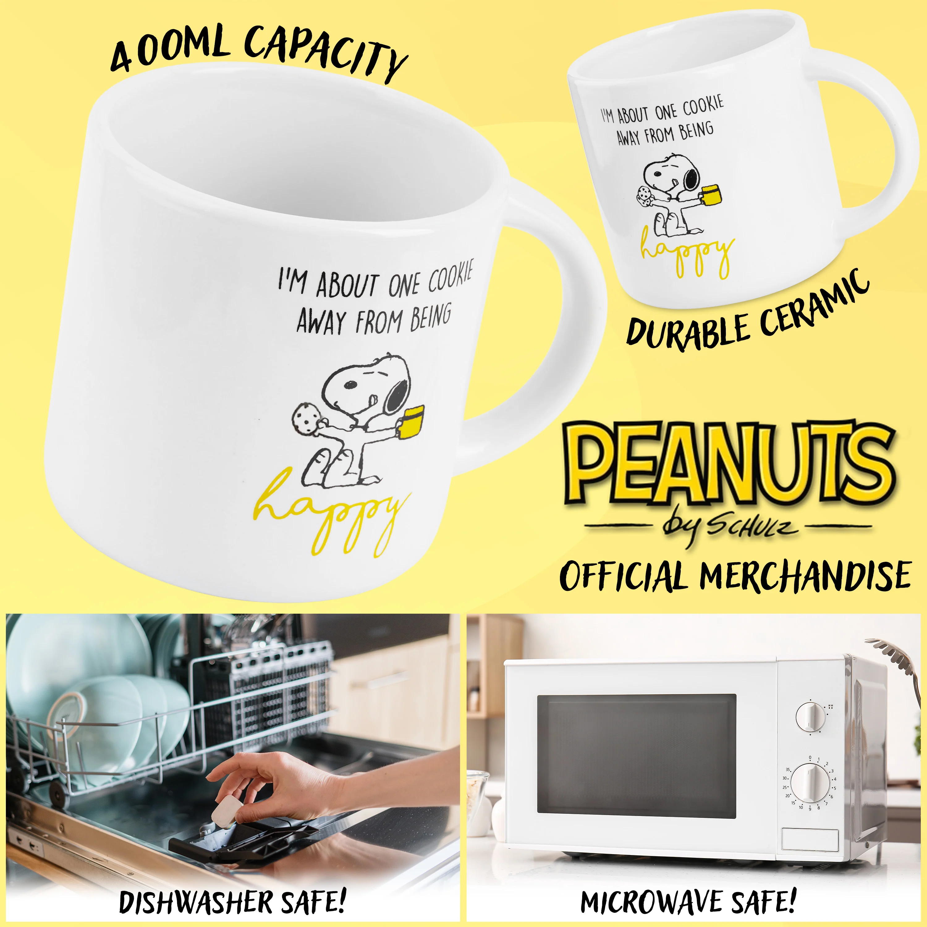 Peanuts Snoopy Coffee Cup Ceramic Mug Cute Cappuccino or Tea Cup for Women Teens Mum Wife Work Office Gifts for Women (White/Yellow Coffee, 400ml) - Image 6
