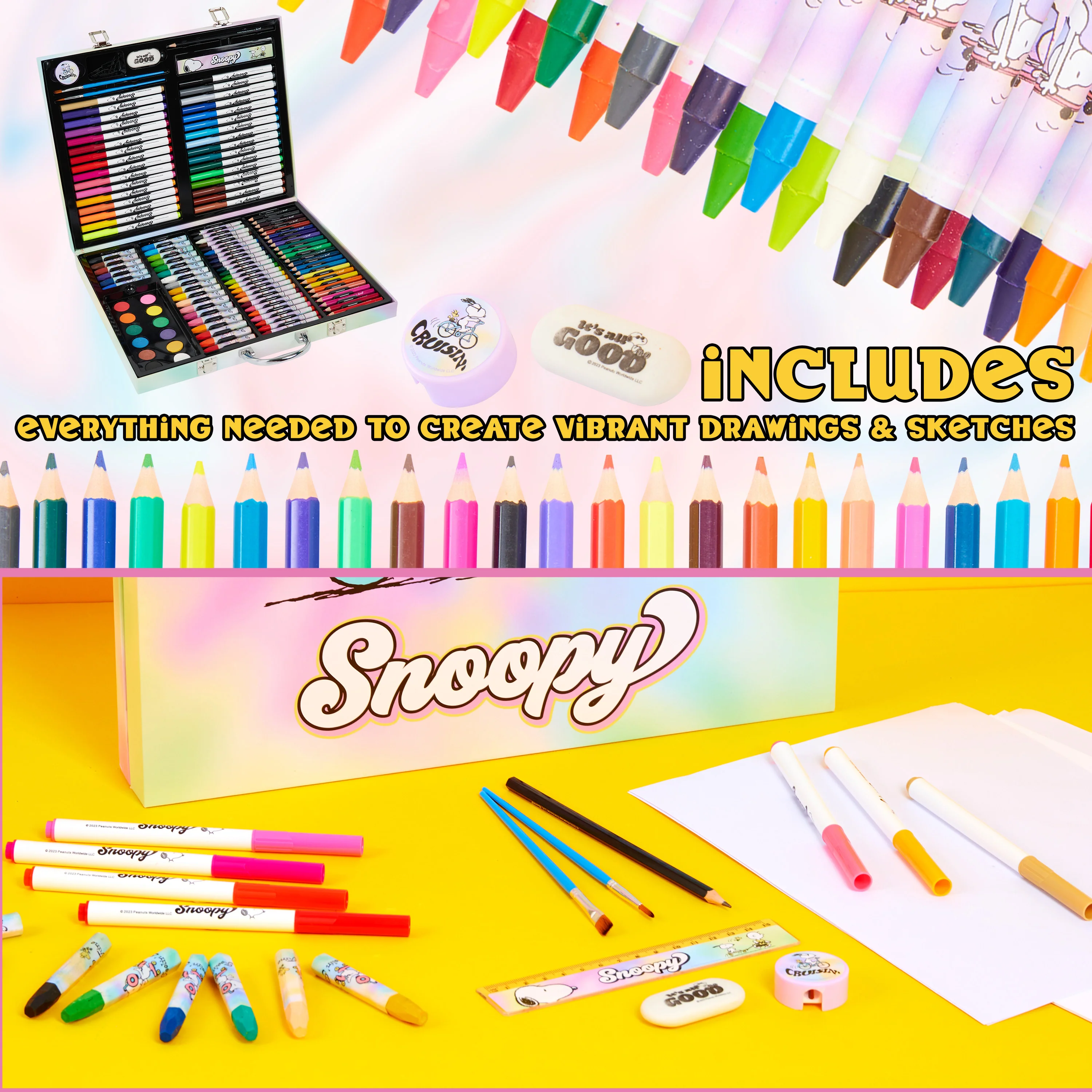 Peanuts Snoopy Kids Colouring Set 140 Plus Pieces Travel Art Supplies Kids Gifts - Image 4