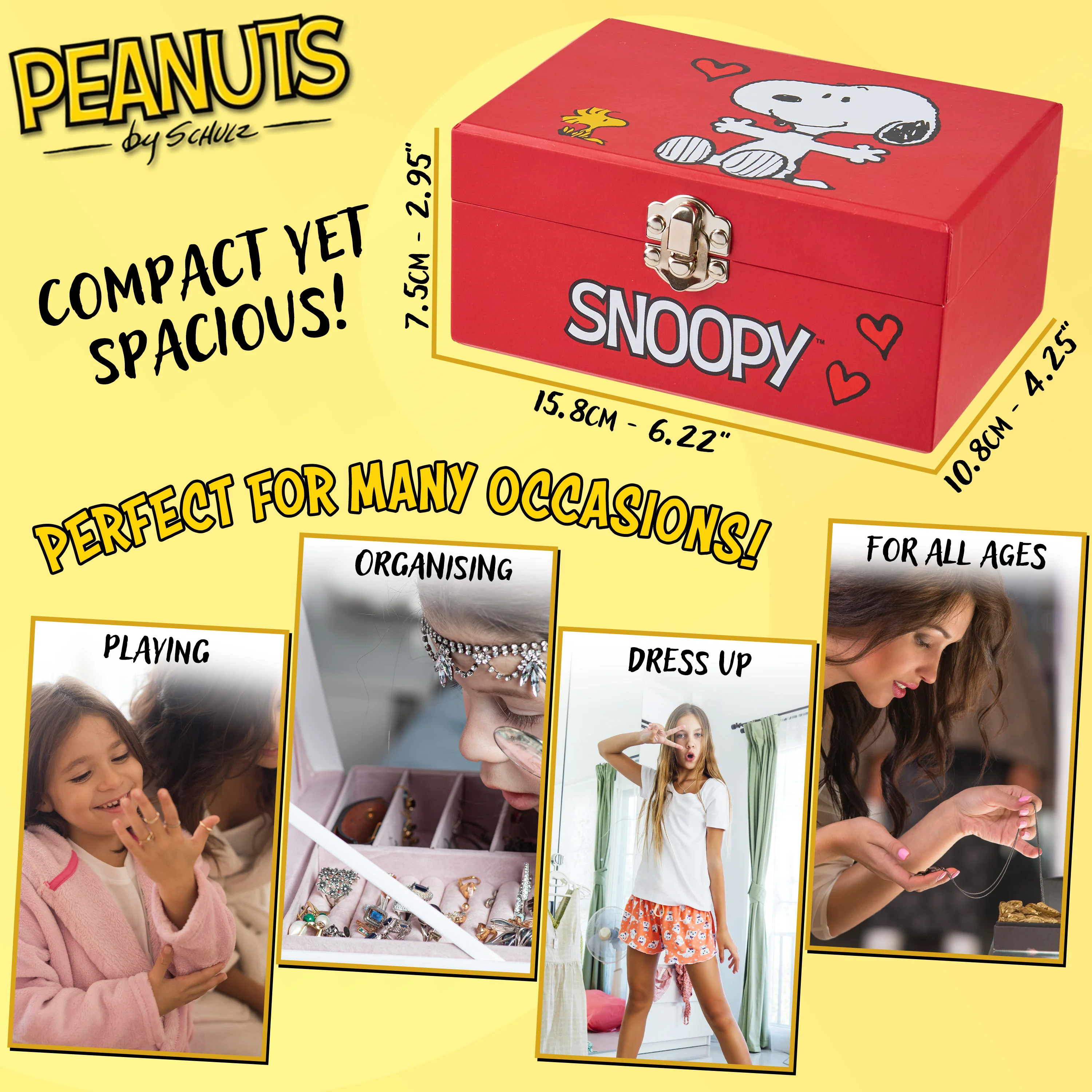 Peanuts Snoopy Musical Jewellery Box for Girls with Compartments - Girls Gifts - Image 4