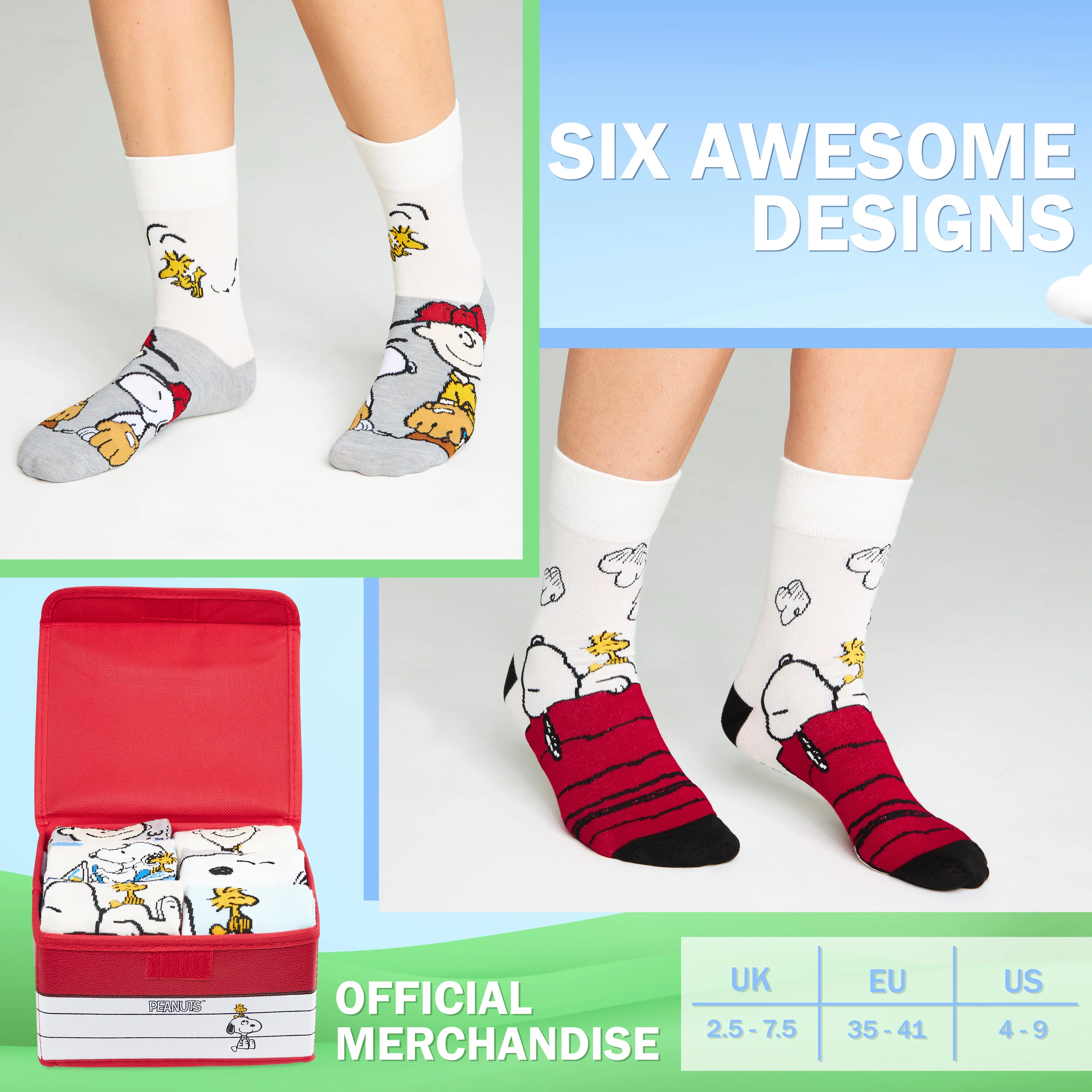 Peanuts Snoopy Womens Calf Socks, Soft Breathable Funny Pack of 6 - Gifts for Women - Image 6