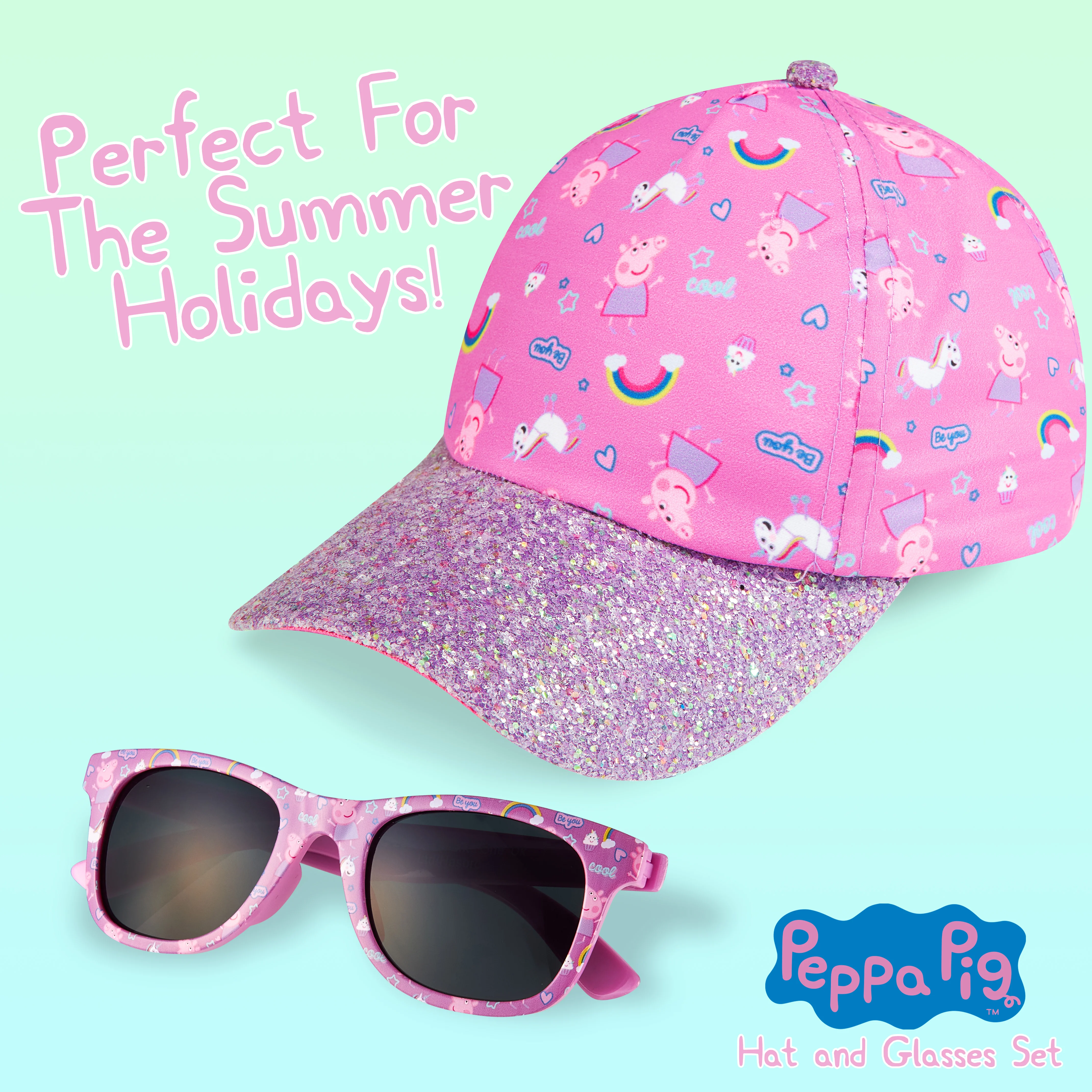 Peppa Pig Girls Summer Hat & Kids Sunglasses, Rainbow Unicorn Pink Baseball Cap - Image 4