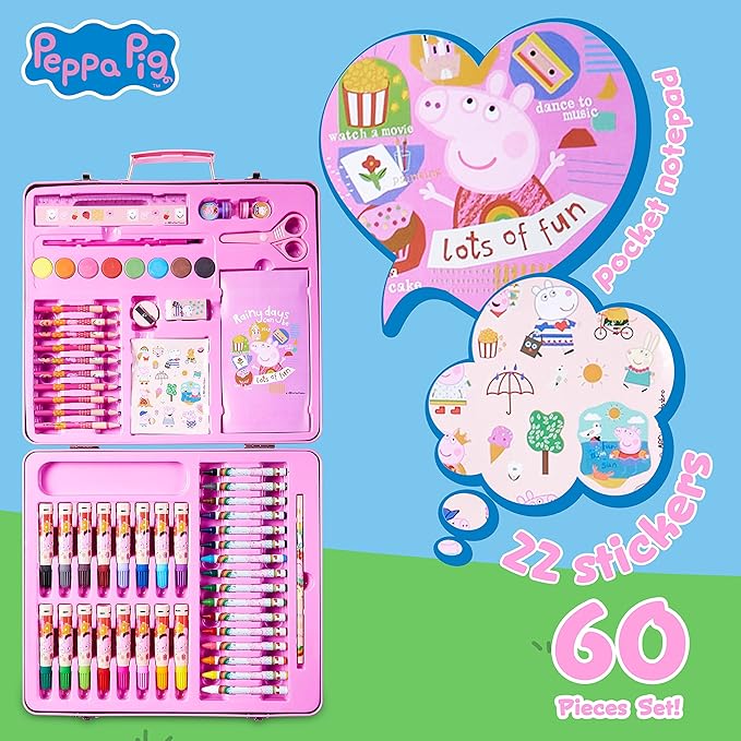 Peppa Pig Kids Art Set Crafts Drawing and Painting Sets for Children Travel Case 40 Plus Pieces - Image 3