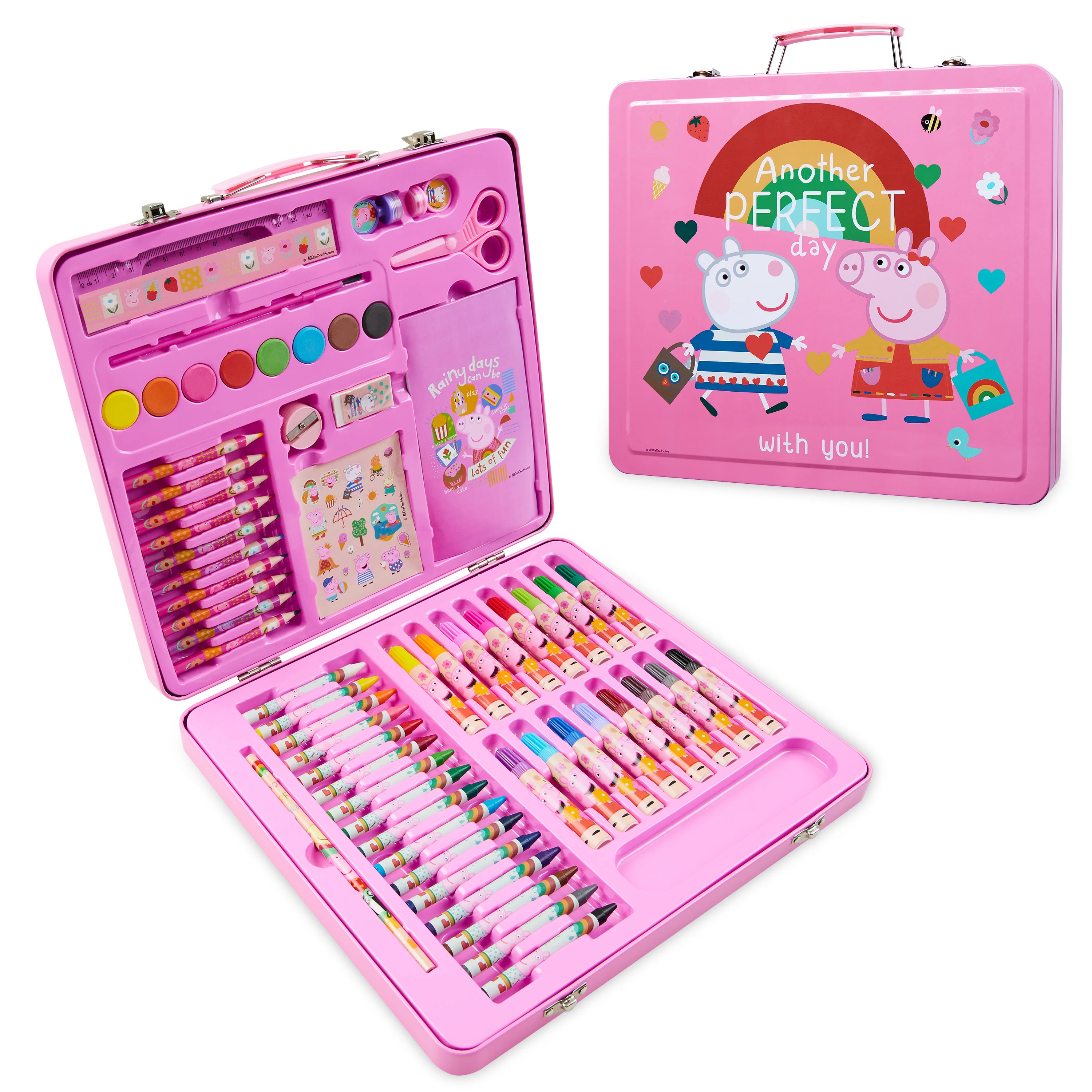 Peppa Pig Kids Art Set Crafts Drawing and Painting Sets for Children Travel Case 40 Plus Pieces Watercolour Paints Crayons Colouring Pencils Art Supplies Gifts for Girls (Pink)