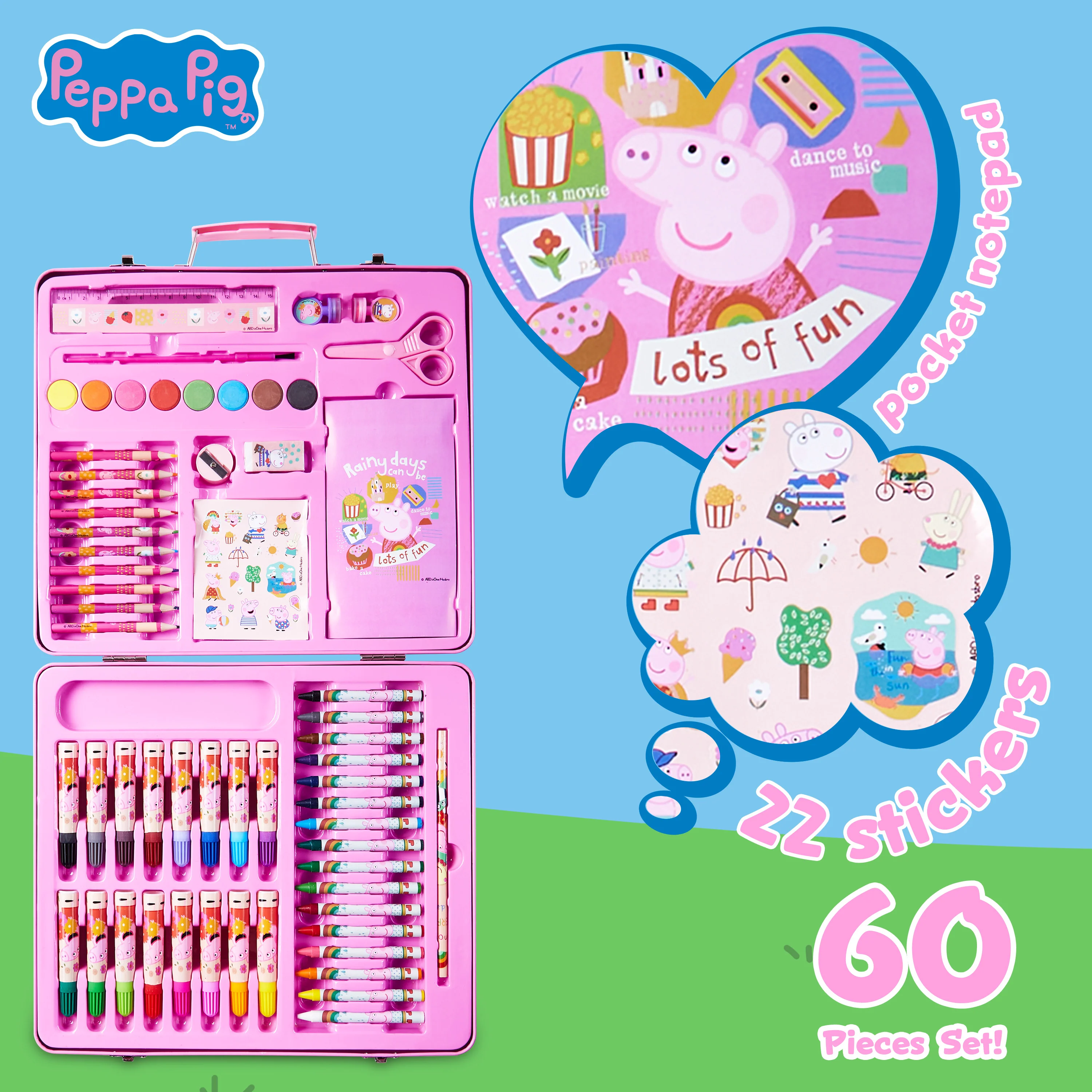 Peppa Pig Kids Art Set Crafts Drawing and Painting Sets for Children Travel Case 40 Plus Pieces Watercolour Paints Crayons Colouring Pencils Art Supplies Gifts for Girls (Pink) - Image 4