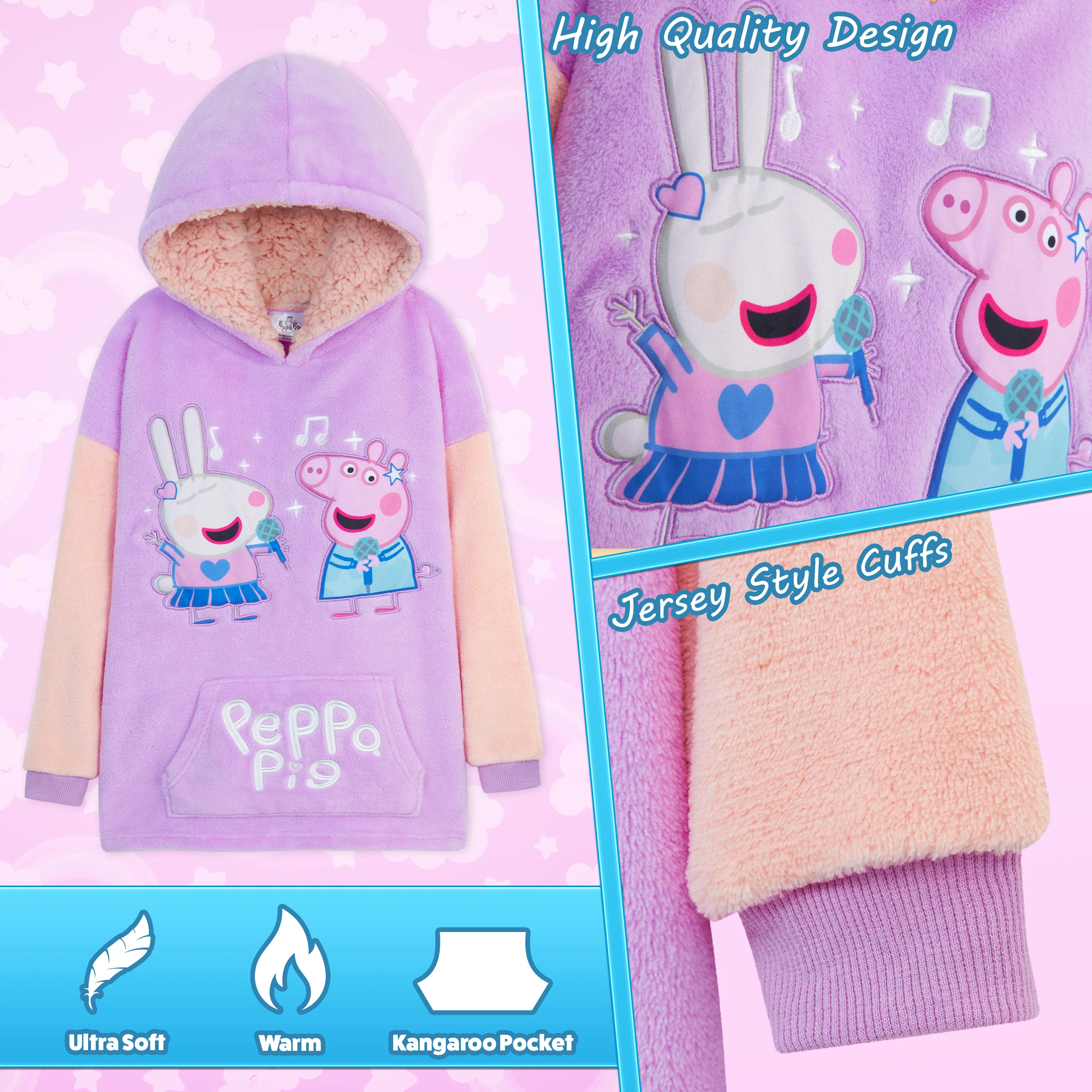 Peppa Pig Oversized Hoodie Blanket for Kids, Gifts for Girls (Multi) - Image 4