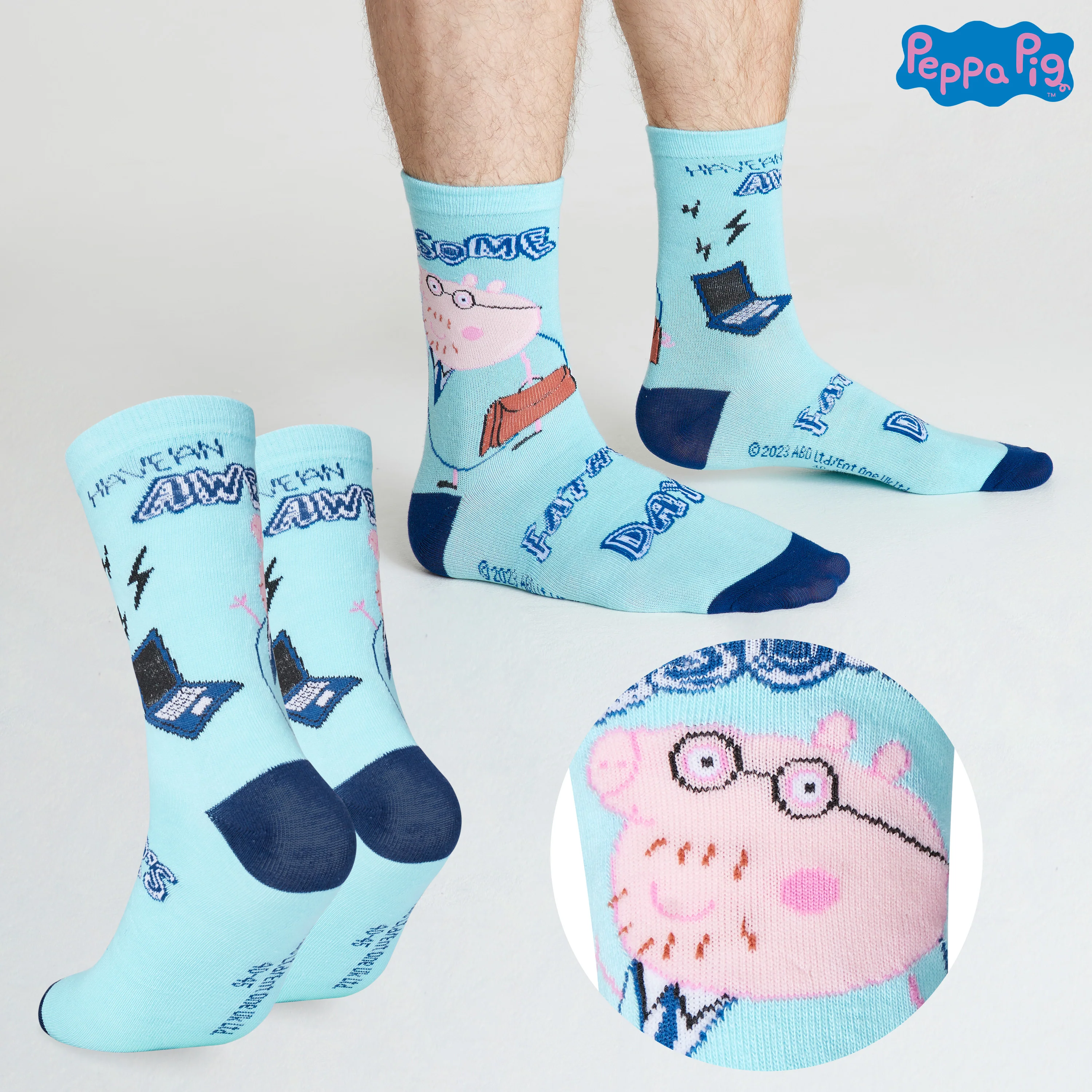 Peppa Pig Socks for Men UK Size 6.5-10.5, Pack of 5 Daddy Pig Crew Socks for Men - Image 4