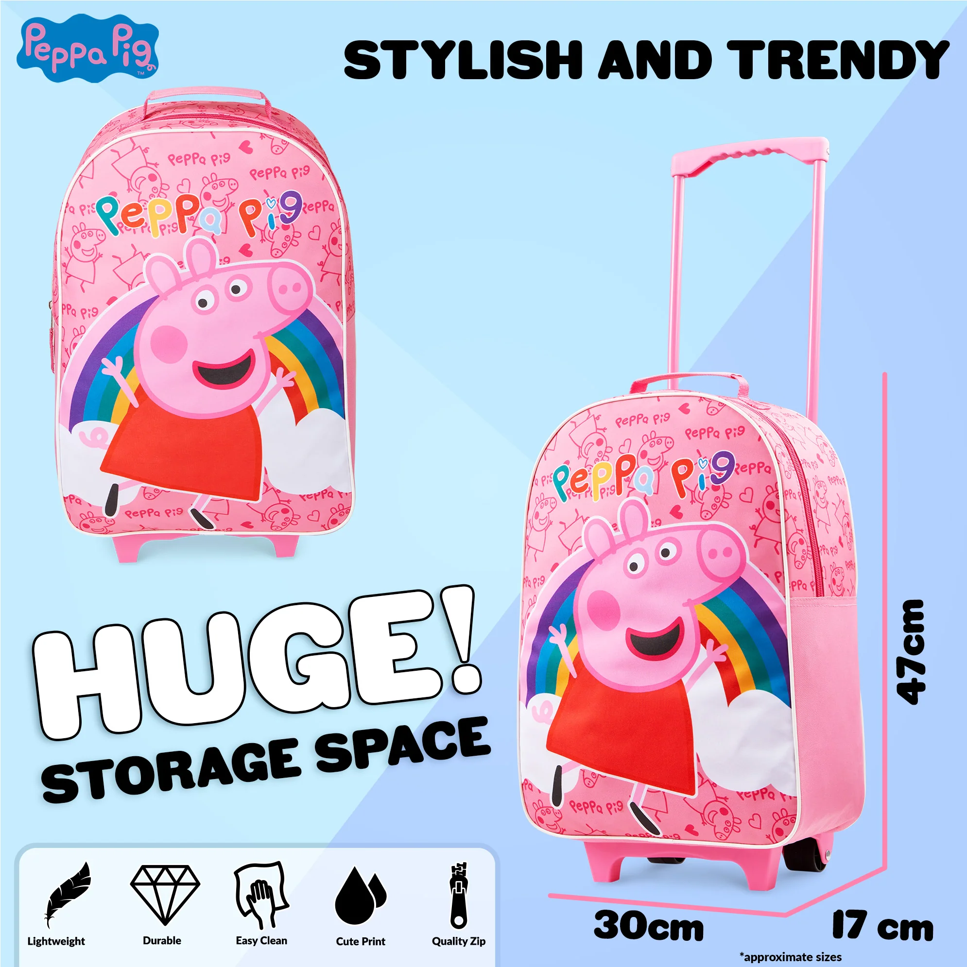 Peppa Pig Suitcase for Girls Carry On Travel Bag with Wheels - Image 5