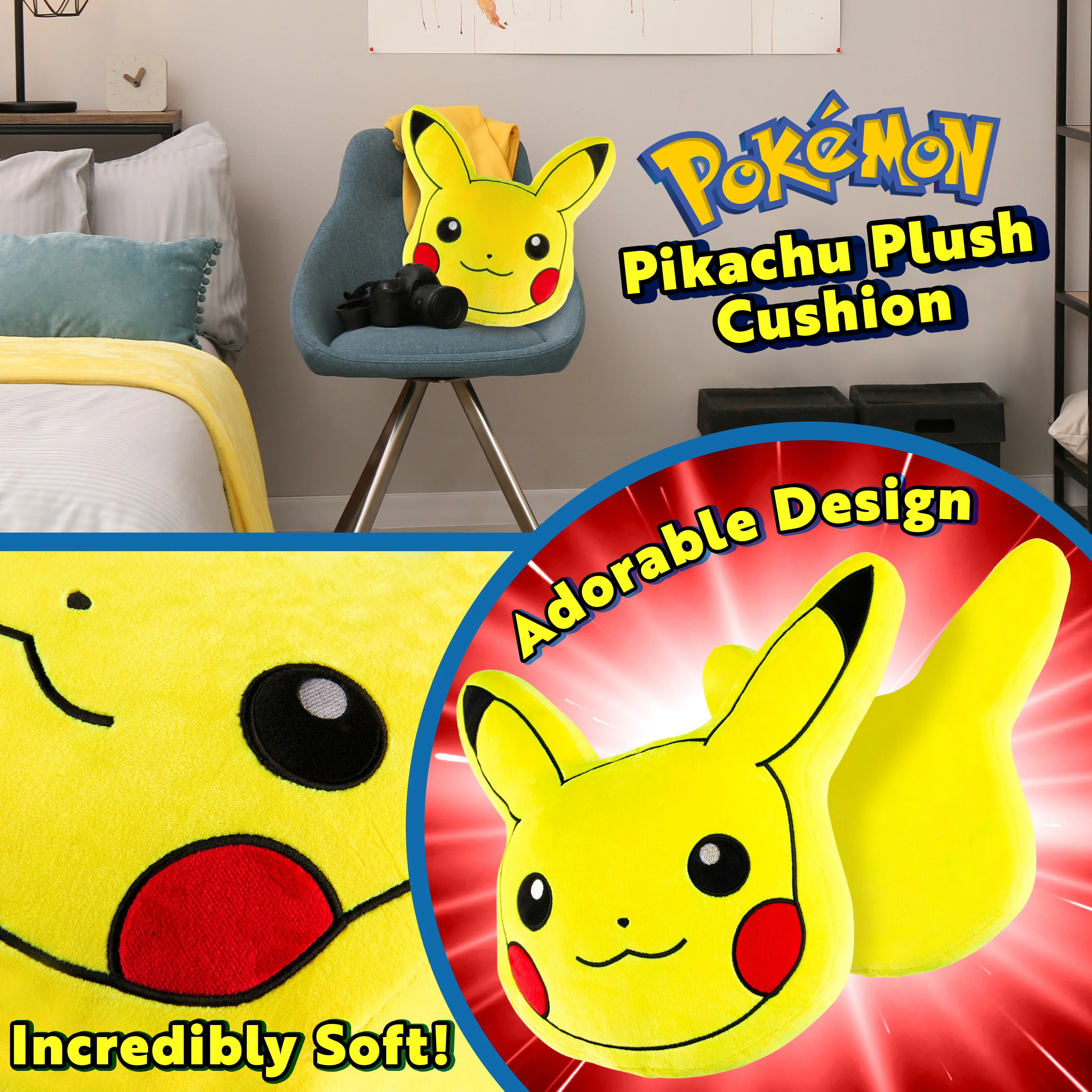 Pokemon 3D Pikachu Cushion Plush for Bed, Bedroom Accessories - Anime Gifts - Image 3