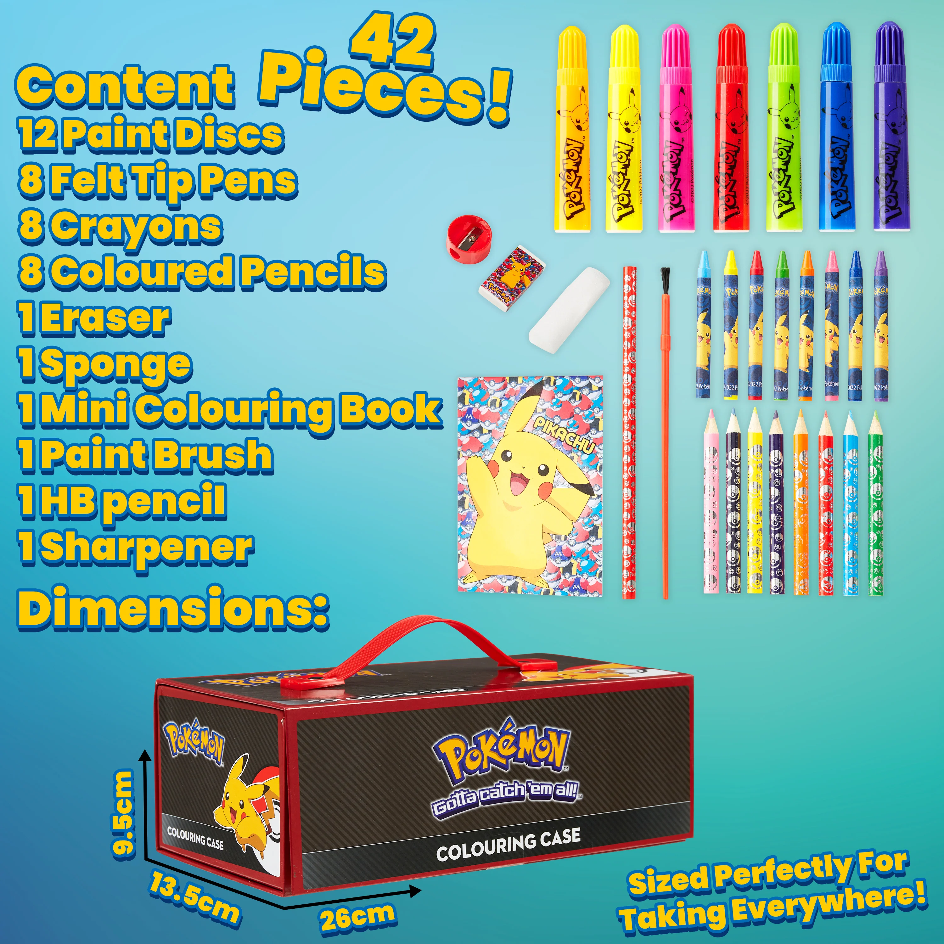 Pokemon Art Supplies Set with Colouring Pencils Felt Tip Pens Watercolour Paints Wax Crayons for Drawing Painting Set Pikachu Travel Art Set Anime Gifts (Black/Red) - Image 7