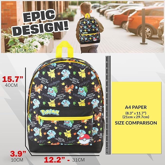 Pokemon Backpack for Kids Teenagers Pikachu Rucksack School Bag with Zipped Pockets - Image 2